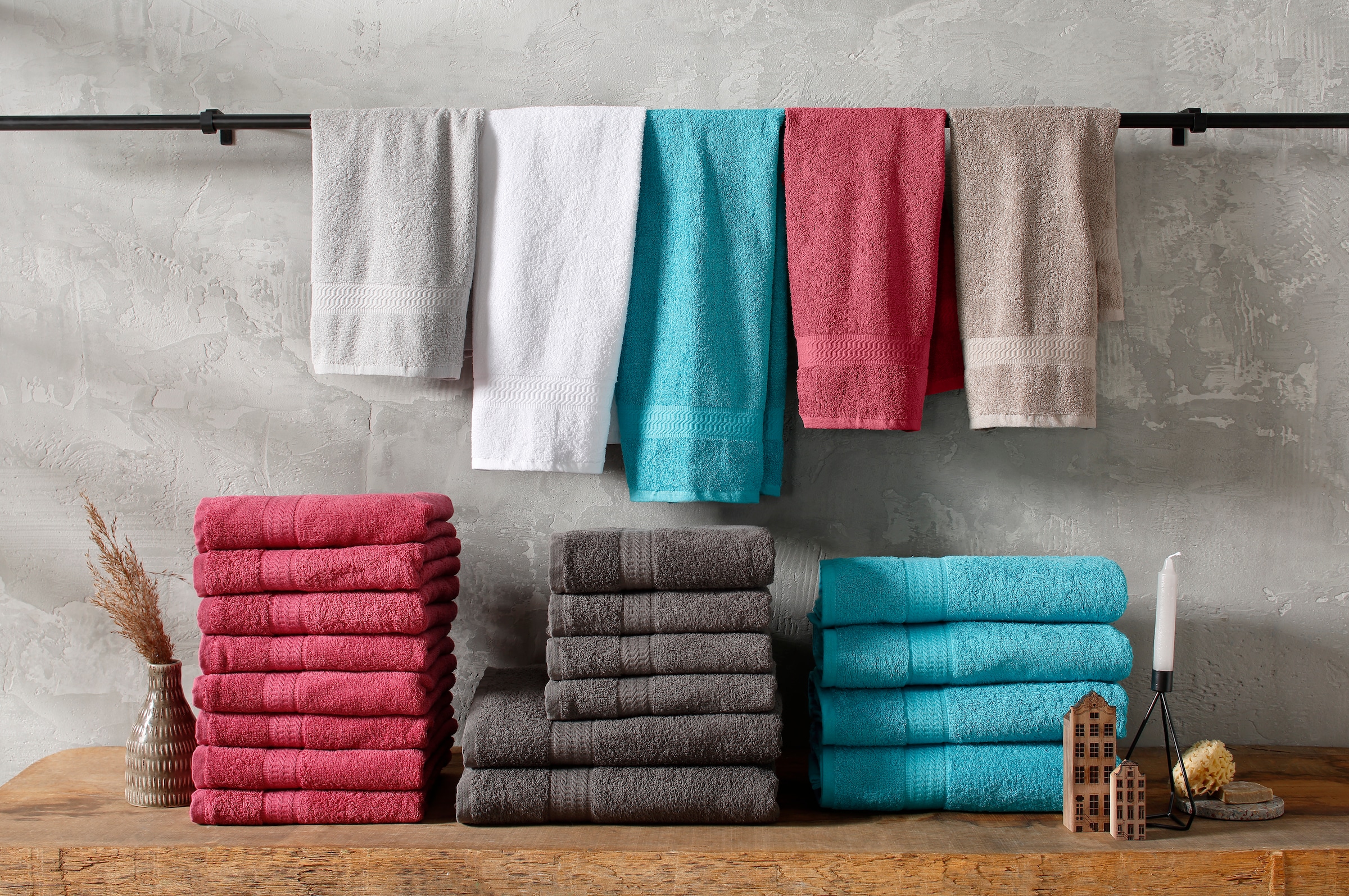 my home Handtücher »Juna, 8 Handtücher 50x100, 100% Baumwolle«, (8 St.), Set und als Serie, Handtuch-Set mit Bordüre, Uni-Farben, weich