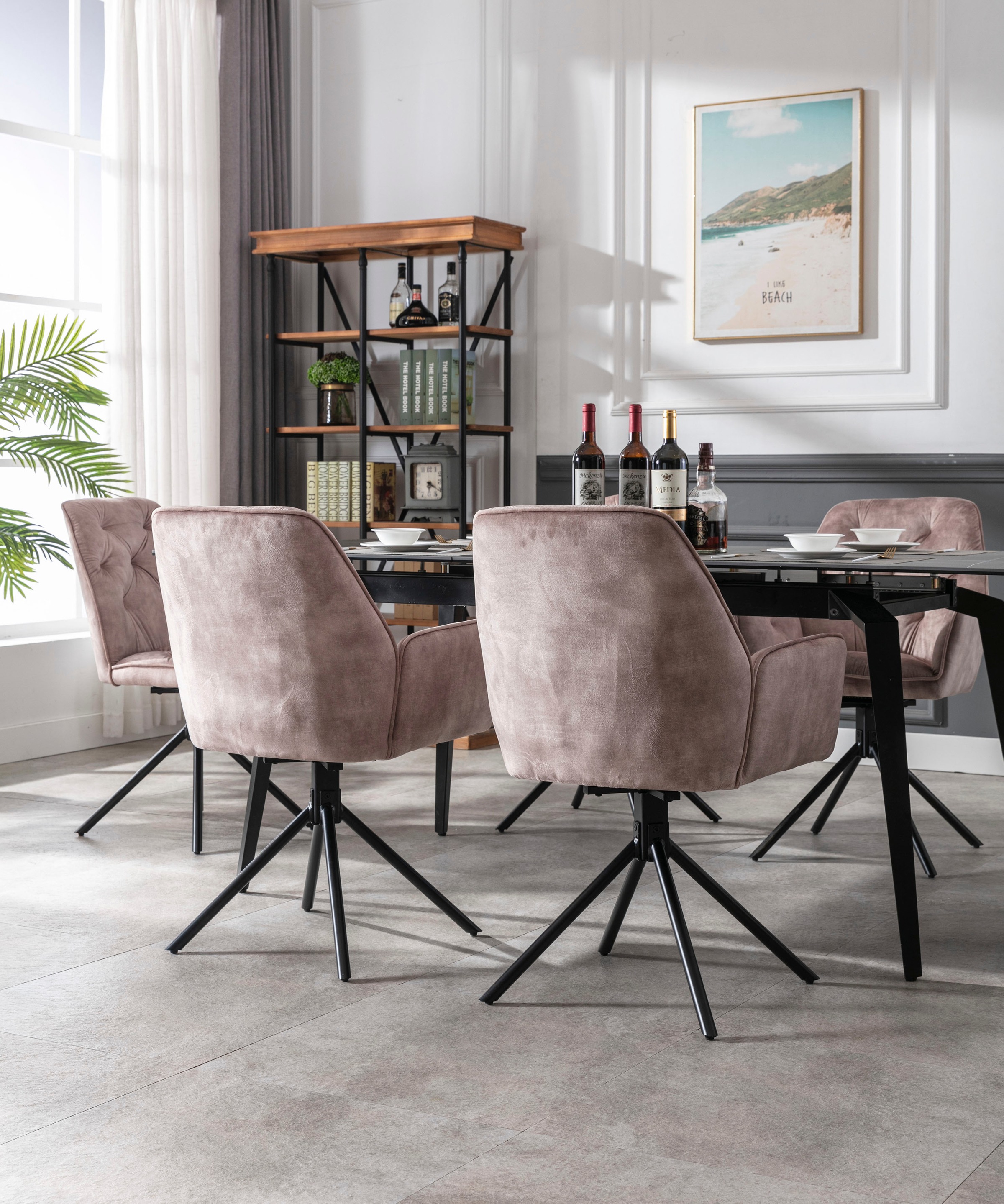 byLIVING Esszimmerstuhl SARINA, 2-er Set, Samtbezug beige, Gestell schwarz