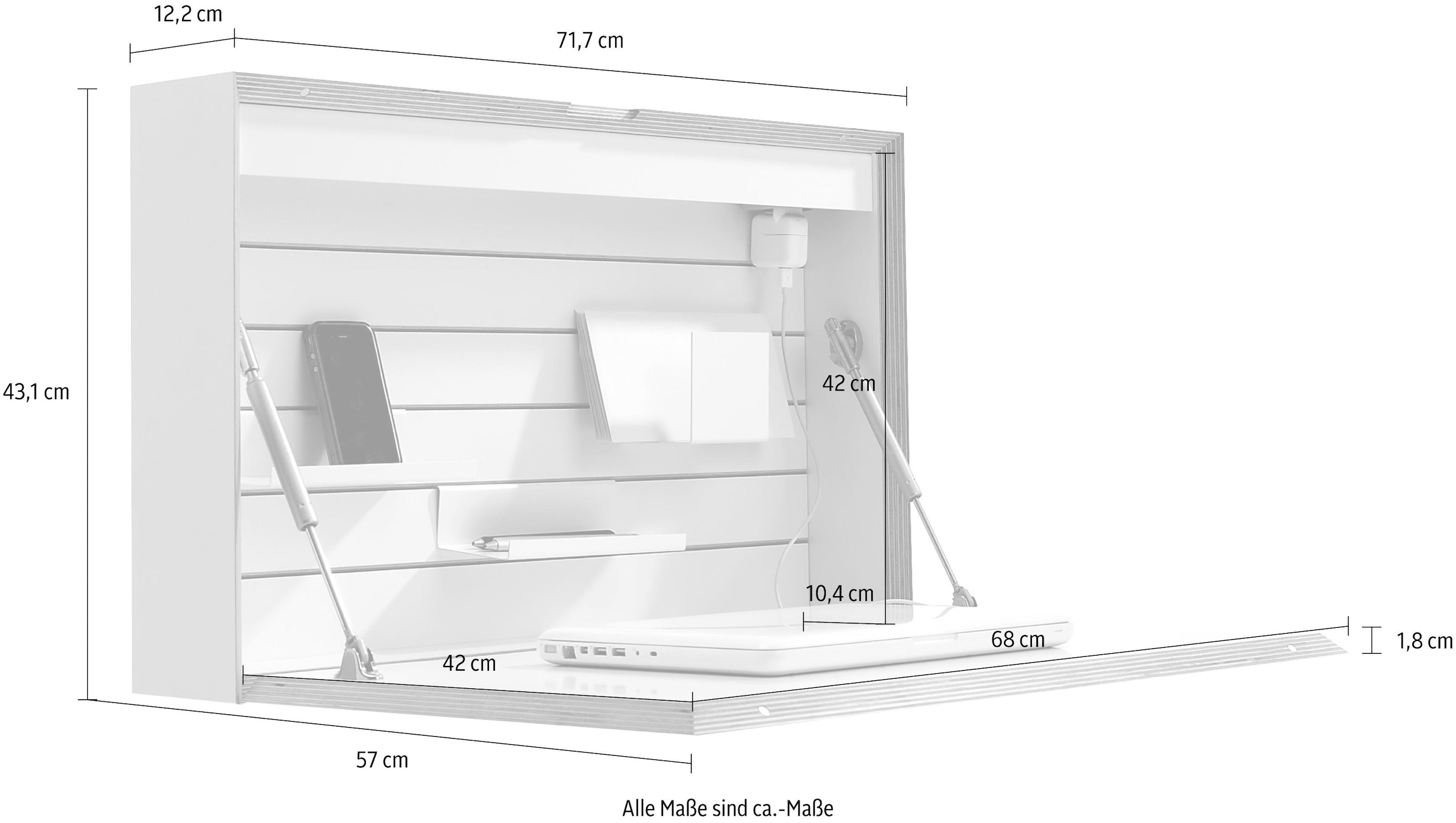 Müller SMALL LIVING Wandsekretär »FLATBOX«, wahlweise LED Beleuchtung mit Touch-Funktion oder An/Aus-Schalter