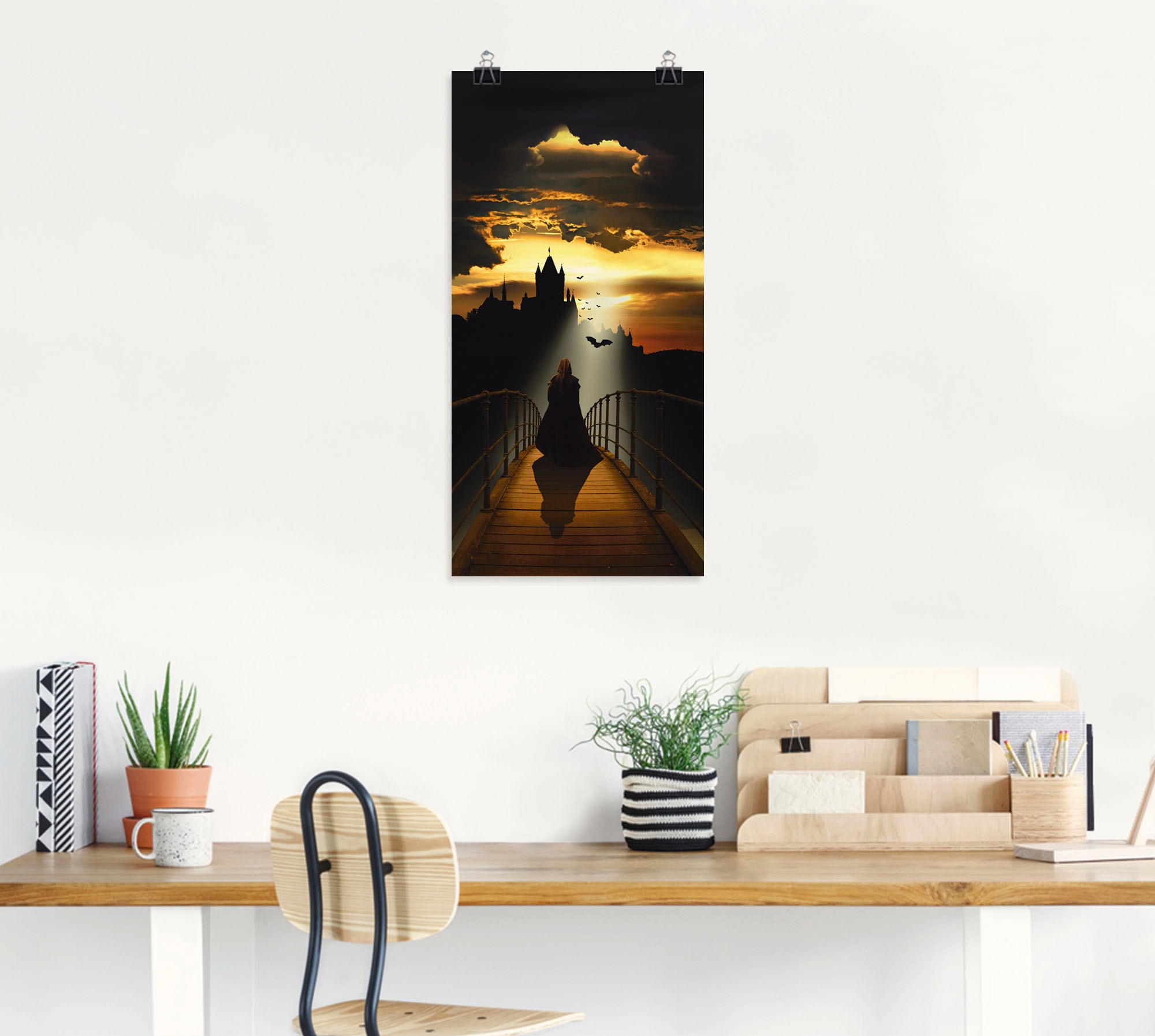 Artland Wandbild »Der Mönch auf dem Weg zur Burg«, Dark Fantasy, (1 St.), als Leinwandbild, Poster in verschied. Grössen