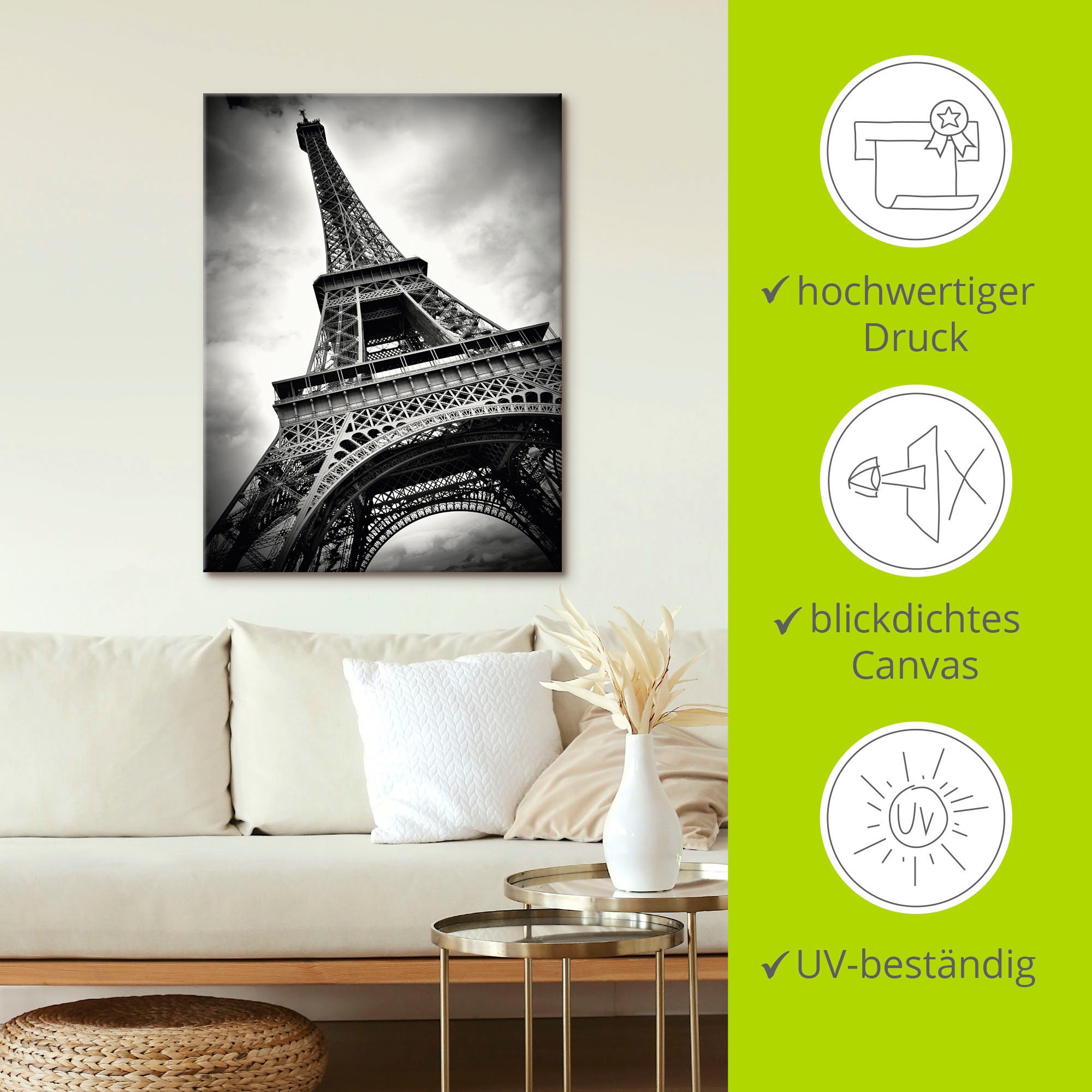 Artland Wandbild »Eiffelturm Paris«, Gebäude, (1 St.), als Leinwandbild, Poster in verschied. Grössen