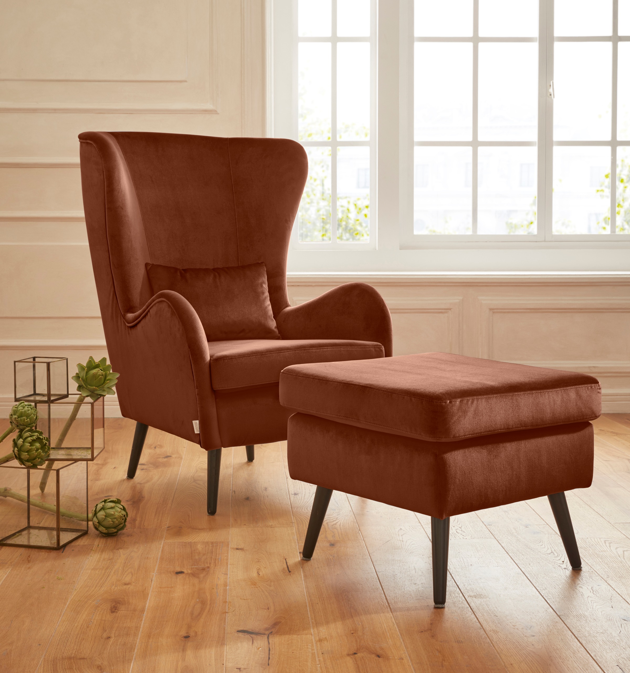 Home affaire Sessel »Sallito, TV-Sessel, Ohrensessel mit«, Hocker, in vielen Bezugsqualitäten, auch in Samtcord