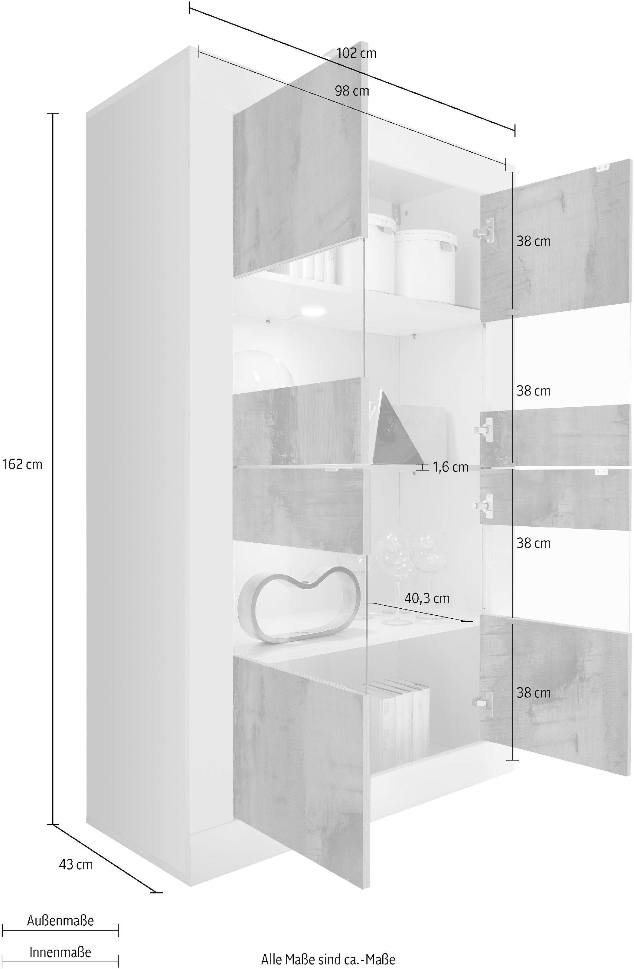 INOSIGN Vitrine »Basic Höhe 162 cm, Standvitrine mit 4 Türen - Metallgriffe,«, Stauraumvitrine in moderner Rahmenoptik, Hochschrank, Anrichte