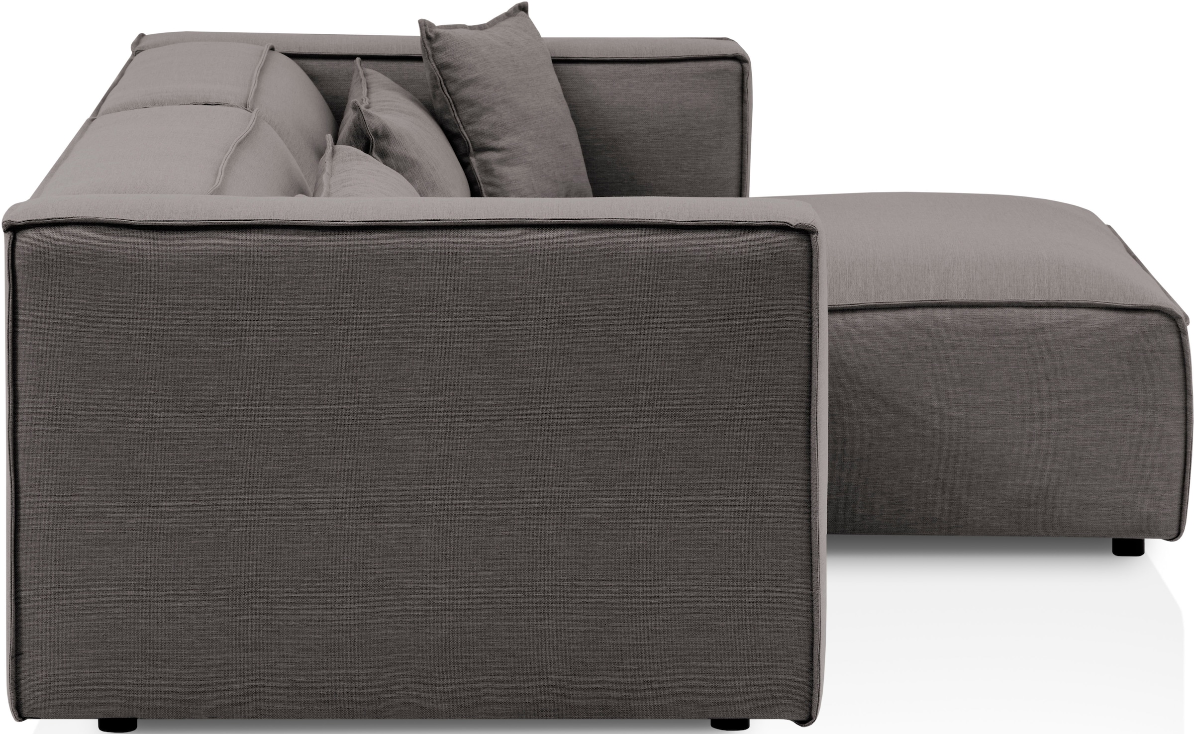 LeGer Home by Lena Gercke Ecksofa »PIARA mit Kedernaht in Cord oder Leinenoptik, moderne Couch in L-Form«, wahlweise Ottomane rechts/links, schwarze Füsse, bequemer Sitzkomfort