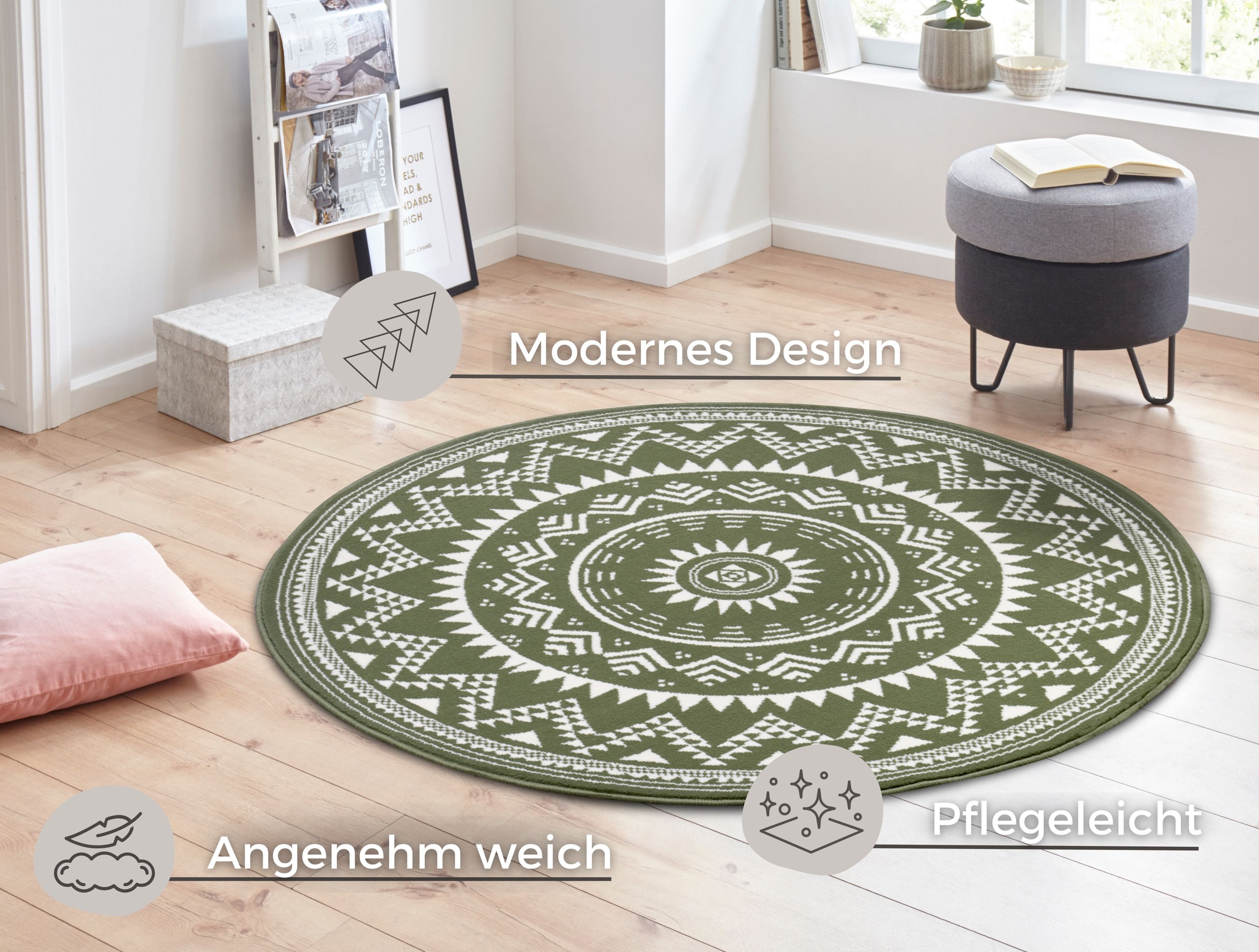 HANSE Home Teppich »Valencia«, rund, 9 mm Höhe, Kurzflor, Modern, Vintage, Mandala, Wohnzimmer, Kinderzimmer, Flur