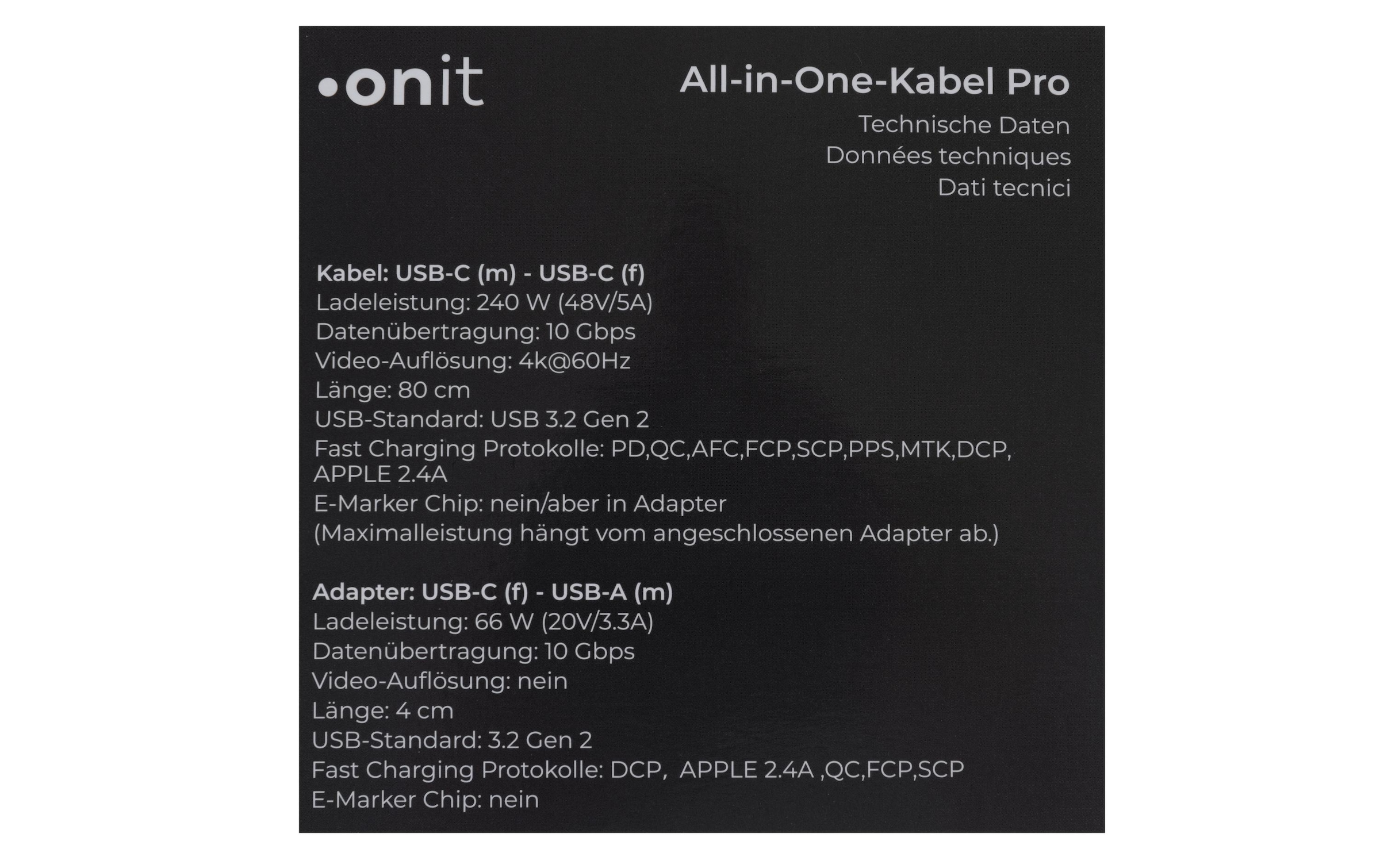 onit USB-Kabel »All-in-One Pro 240 W 0.9 m«