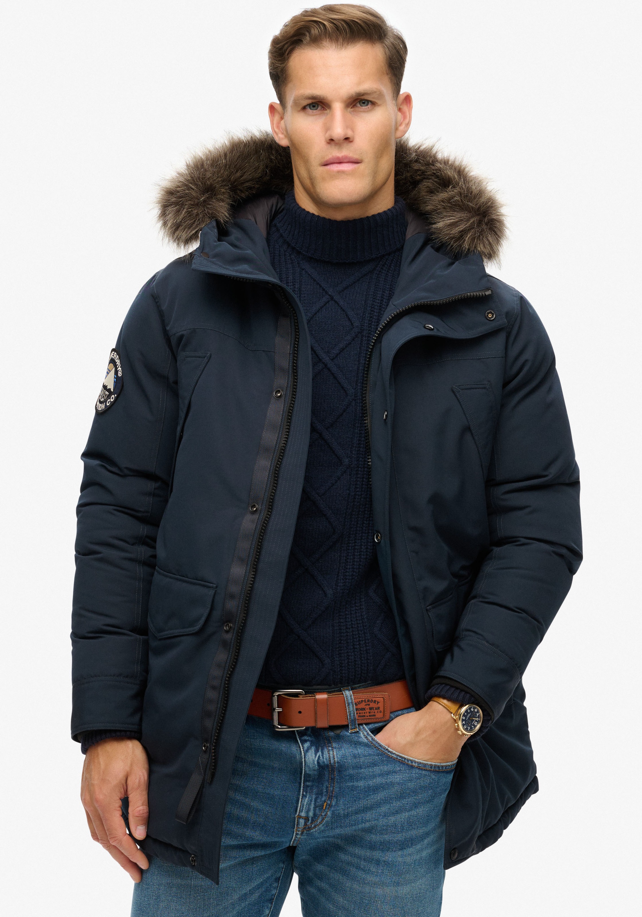 Superdry Parka »EVEREST FAUX FUR PARKA JACKET« mit Kapuze