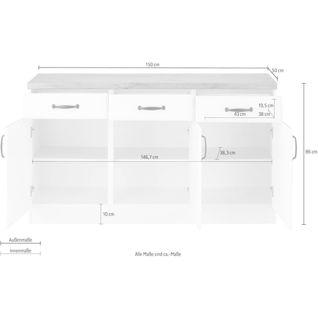 ❤ wiho Küchen Unterschrank »Erla«, 150 cm breit mit Kassettenfront  entdecken im Jelmoli-Online Shop