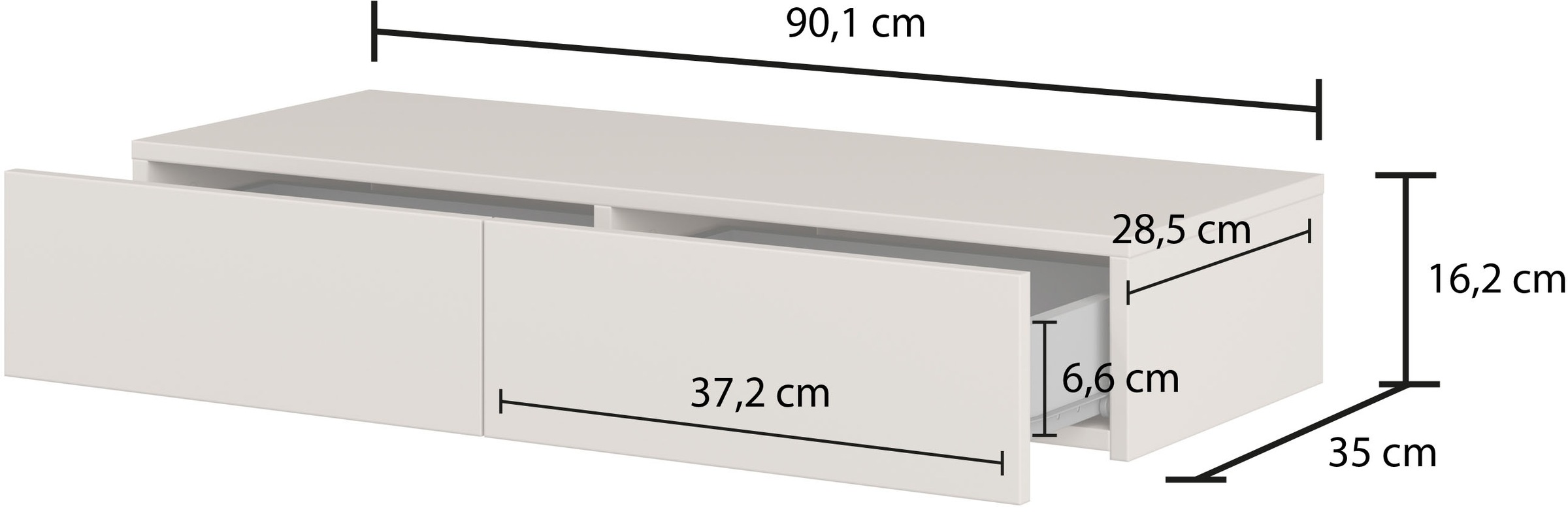 Home affaire Schminktisch »Jukon, Breite 90 cm, moderner Schminktisch, hängend, mit 2 Schubladen«, (ohne Spiegel), Hängende Schminktisch, grifflos