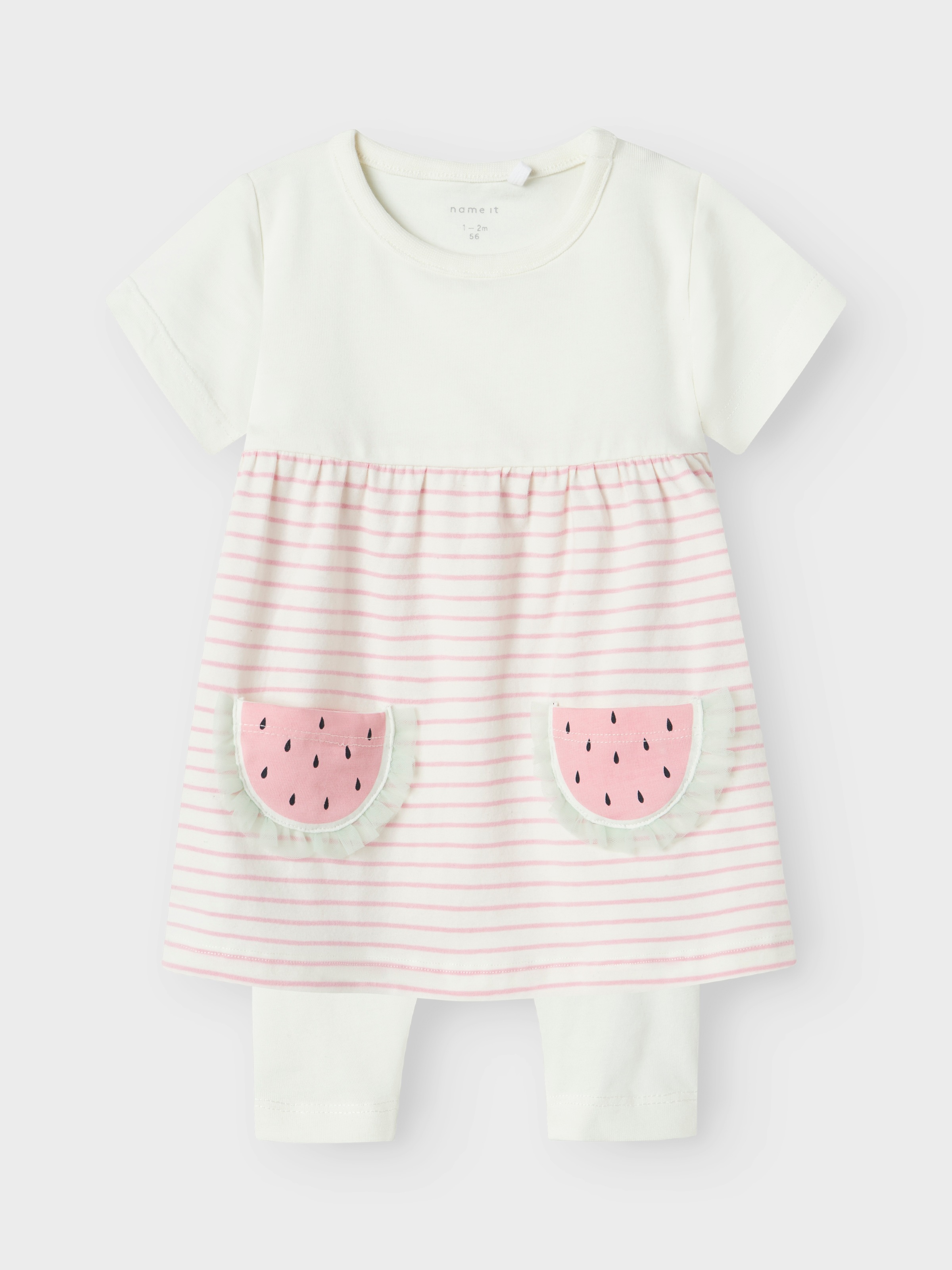 Name It Kleid & Leggings »NBFJABELLE SS DRESS SET« Set, 2 Stk. mit süssen aufgesetzten Taschen