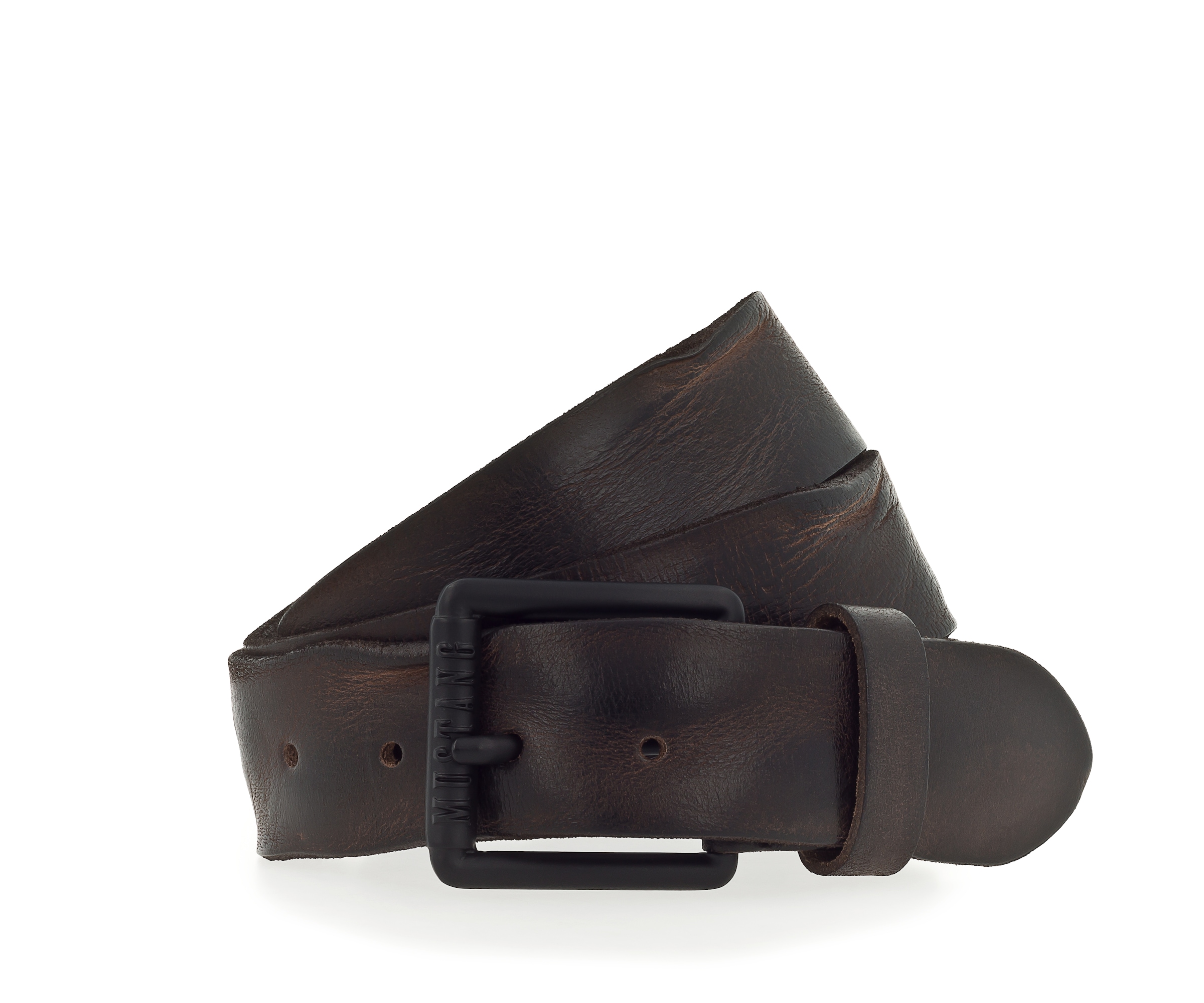 MUSTANG Ledergürtel, gefinishtes Vollleder in Used-Optik, geschwärzte Schnalle, 4 cm
