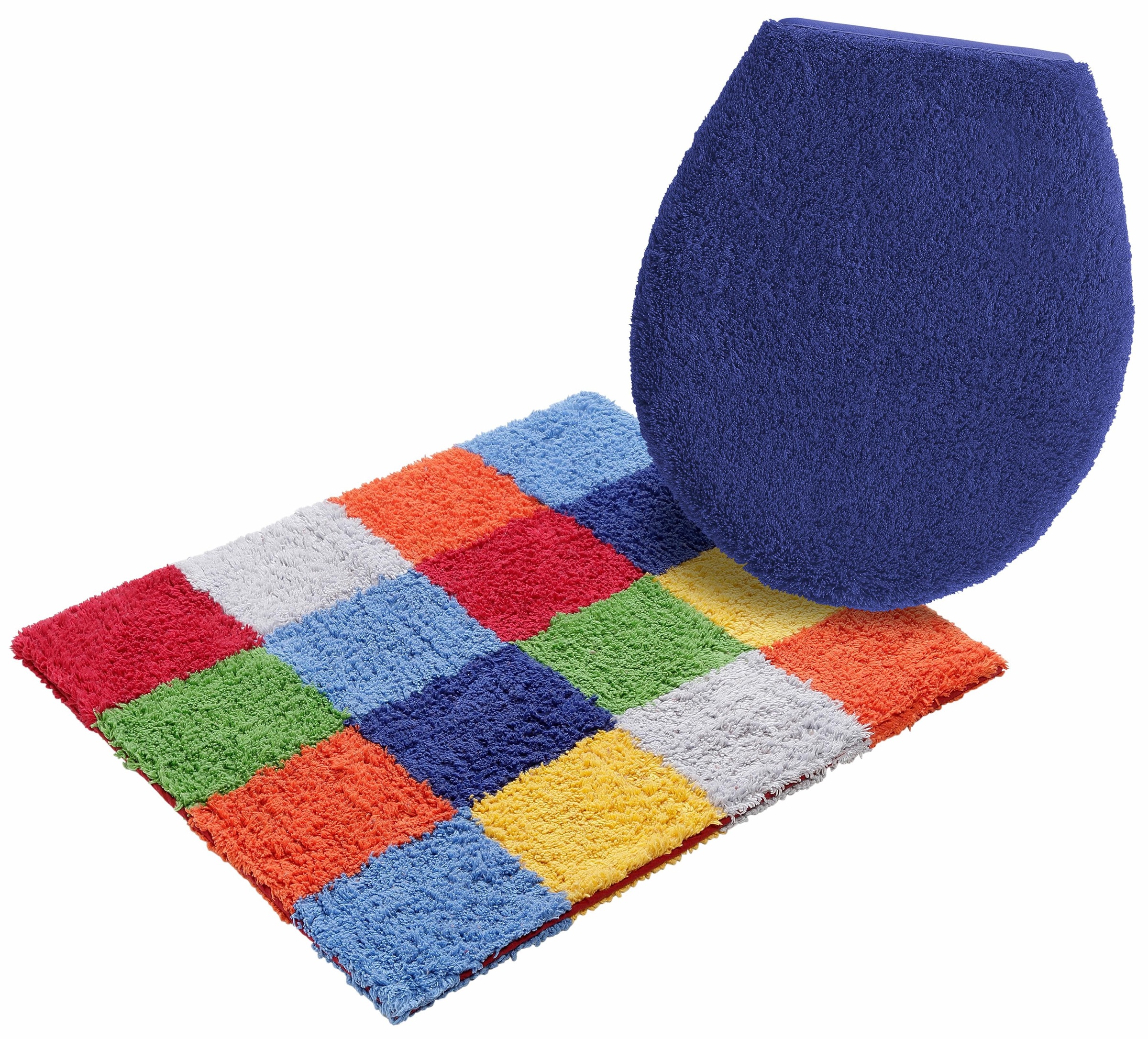 my home Badematte »Kira, Badvorleger, Badezimmer Teppich, Kästchen«, beidseitig nutzbar-fussbodenheizungsgeeignet-strapazierfähig, bunt, Badteppich, Badematten auch als 2 teiliges Set erhältlich