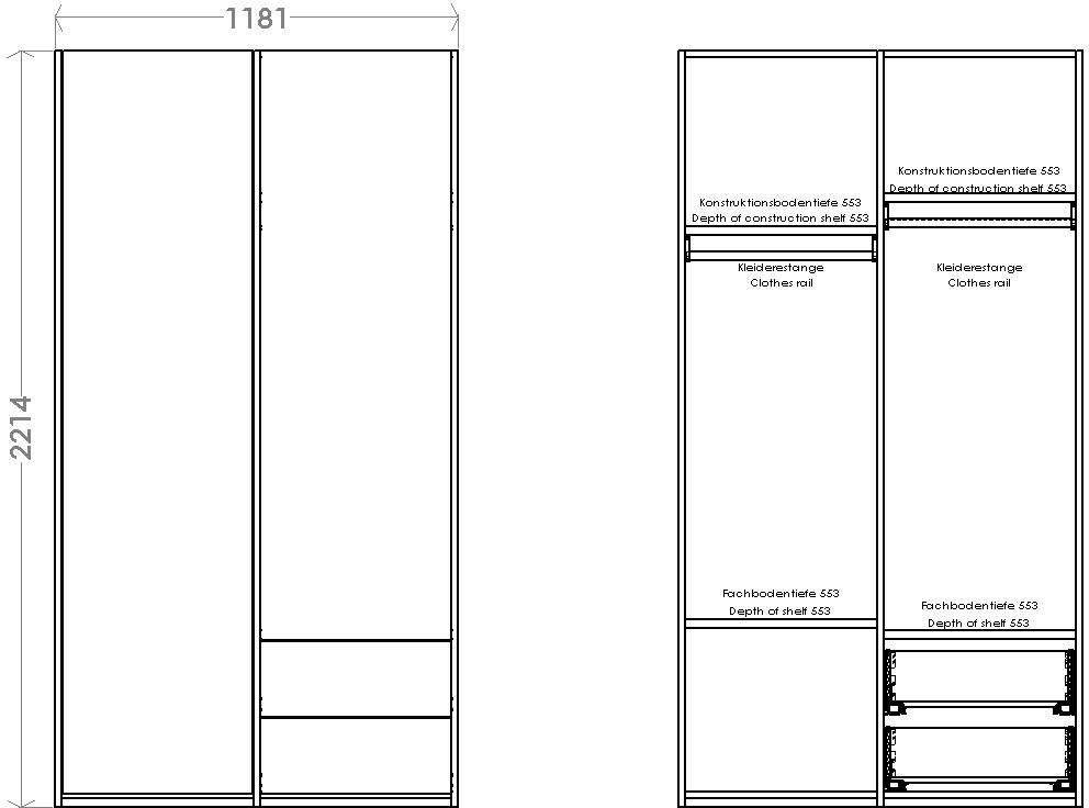 Variante Müller »Modular Schubladen 2 kleiner 2«, Plus SMALL ligne rechts Kleiderschrank en LIVING Inklusive unten