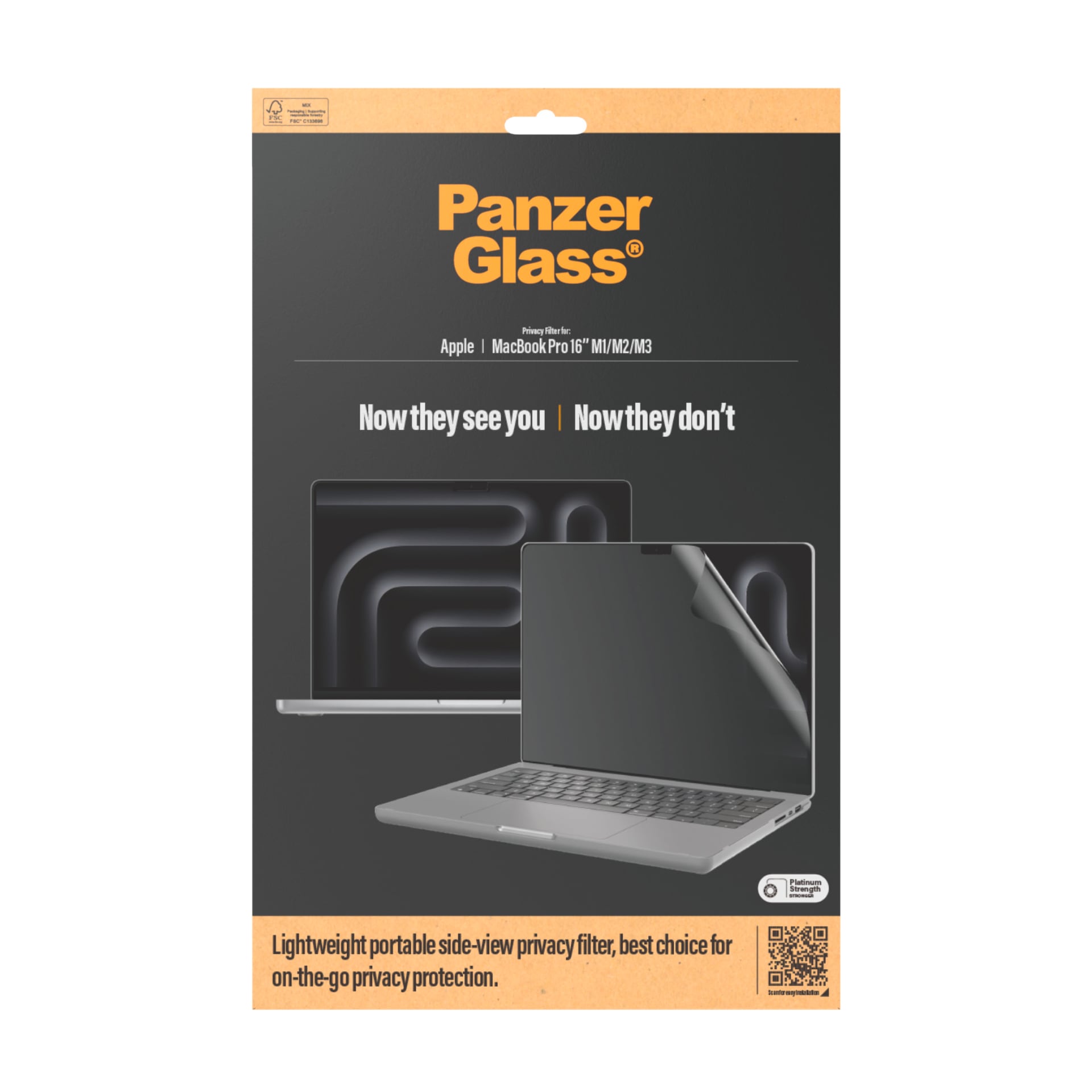 CARE by PanzerGlass Displayschutzfolie »Privacy Filter Screen Protector«, für Apple MacBook Pro 16 (M1, M2, M3), Displayschutzglas, Schutzfolie, Bildschirmschutz, kratz- & stossfest