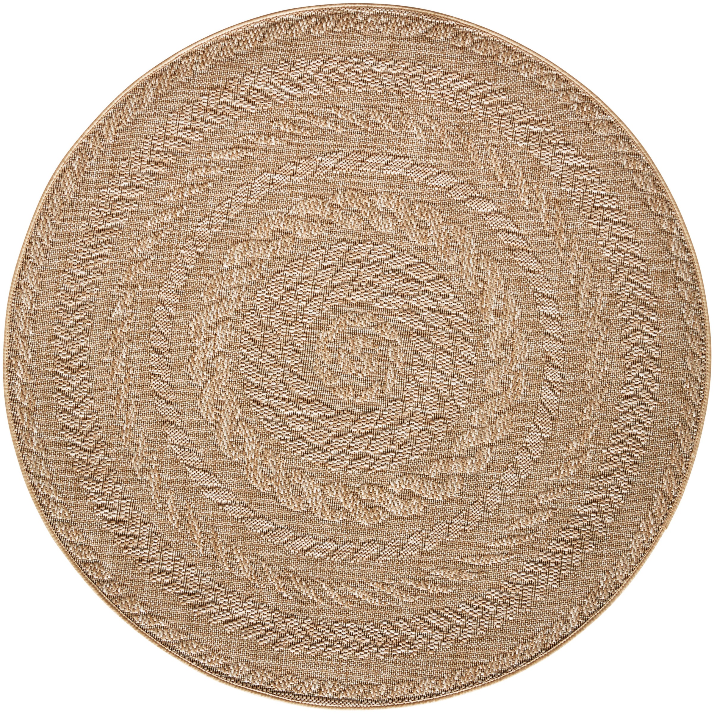 THE RUGS Indoor Outdoor Almendro Round Rug Chevron Design High Low Texture in Beige | Size: 160cm diameter