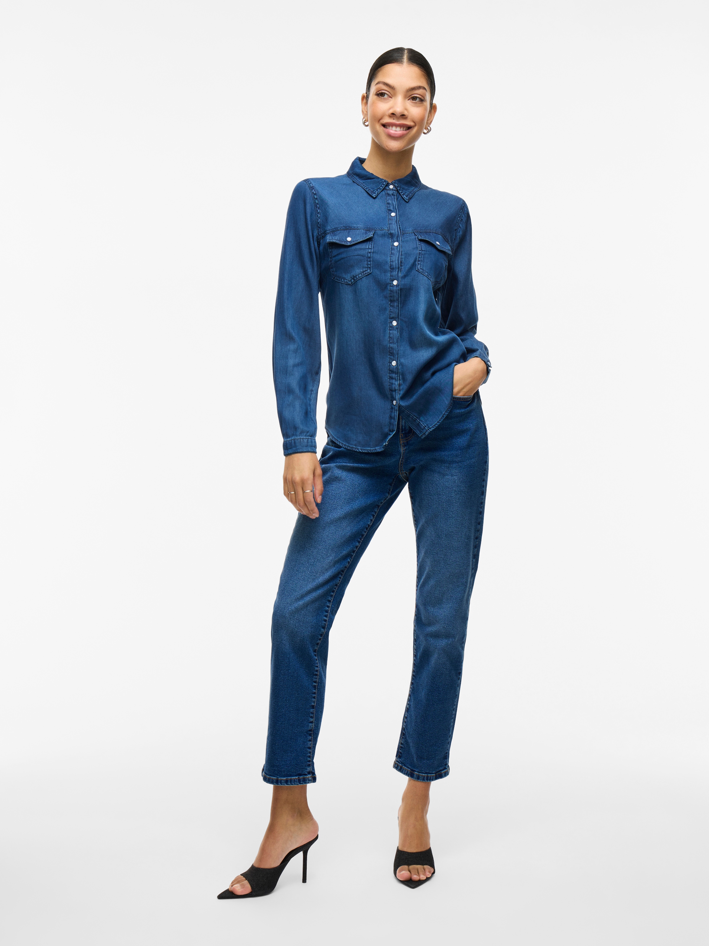 Vila Jeansbluse »VIBISTA«, in leichter Used-Waschung