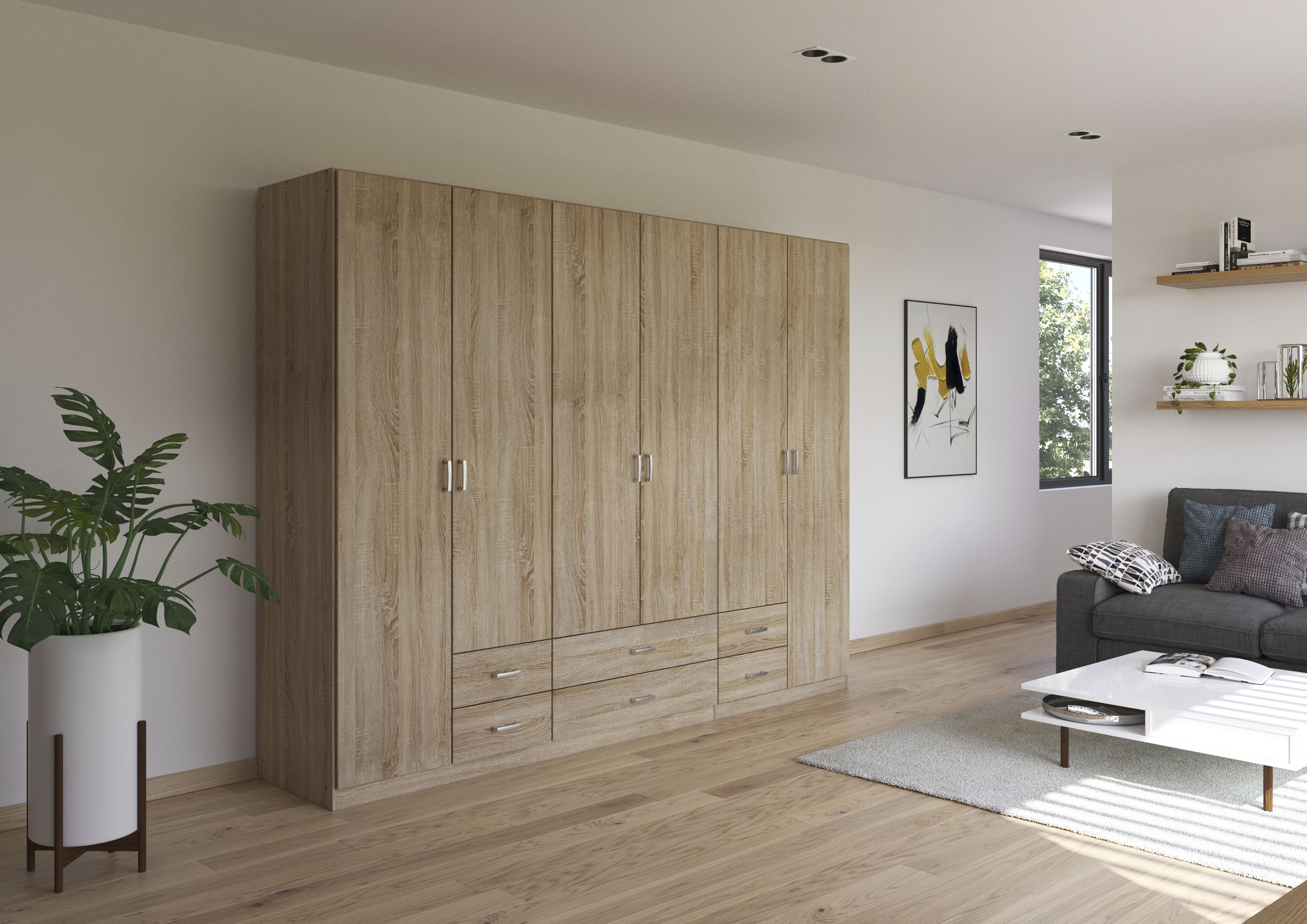 rauch Drehtürenschrank "Kleiderschrank Garderobe GAMMA Breiten 271 cm" in 3 Ausstattungen BASIC/CLASSIC/PREMIUM (inkl. SOFT-CLOSE-Funktion), mit Schubladen, verschiedene Griff-Varianten TOPSELLER MADE IN GERMANY