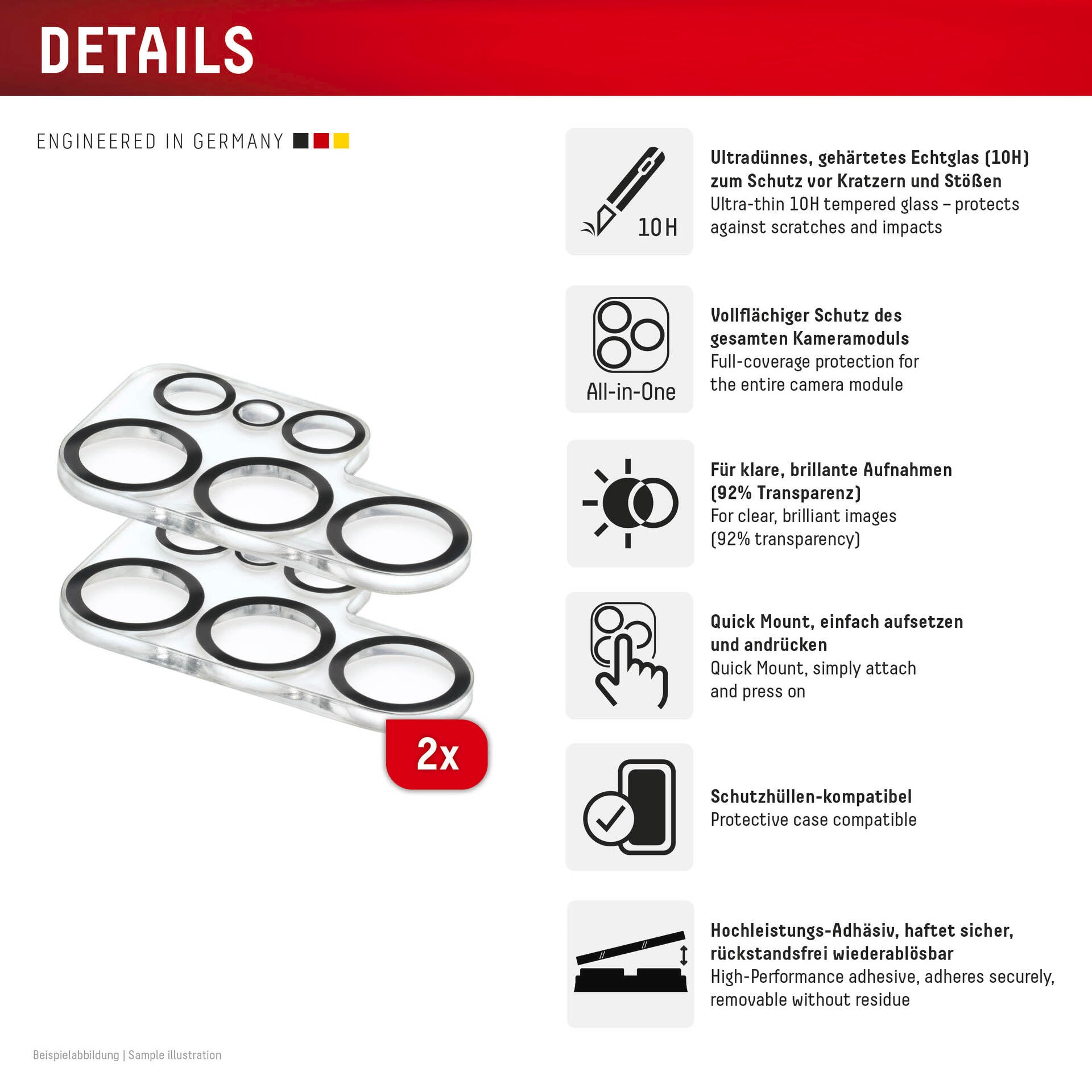Displex Kameraschutzglas »Camera Lens Glass All-In-One Protector Full Cover«, für Samsung Galaxy S25 Ultra, (Packung, 2x All-In-One Glas), Objektivschutz, Kameraschutz, kratz- & stossfest