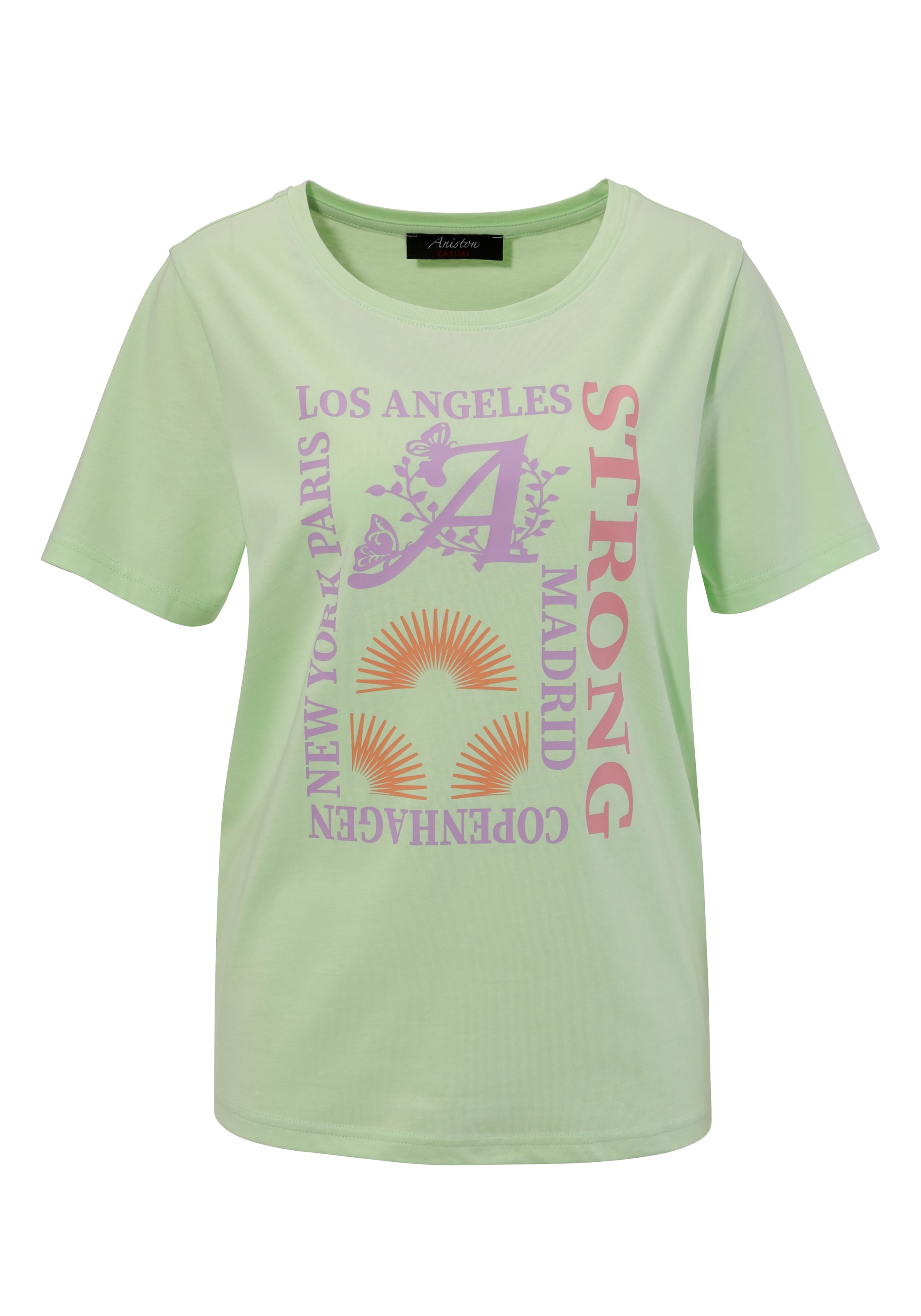 Aniston CASUAL T-Shirt, mit farbharmonischen Frontprint aus Foliendruck