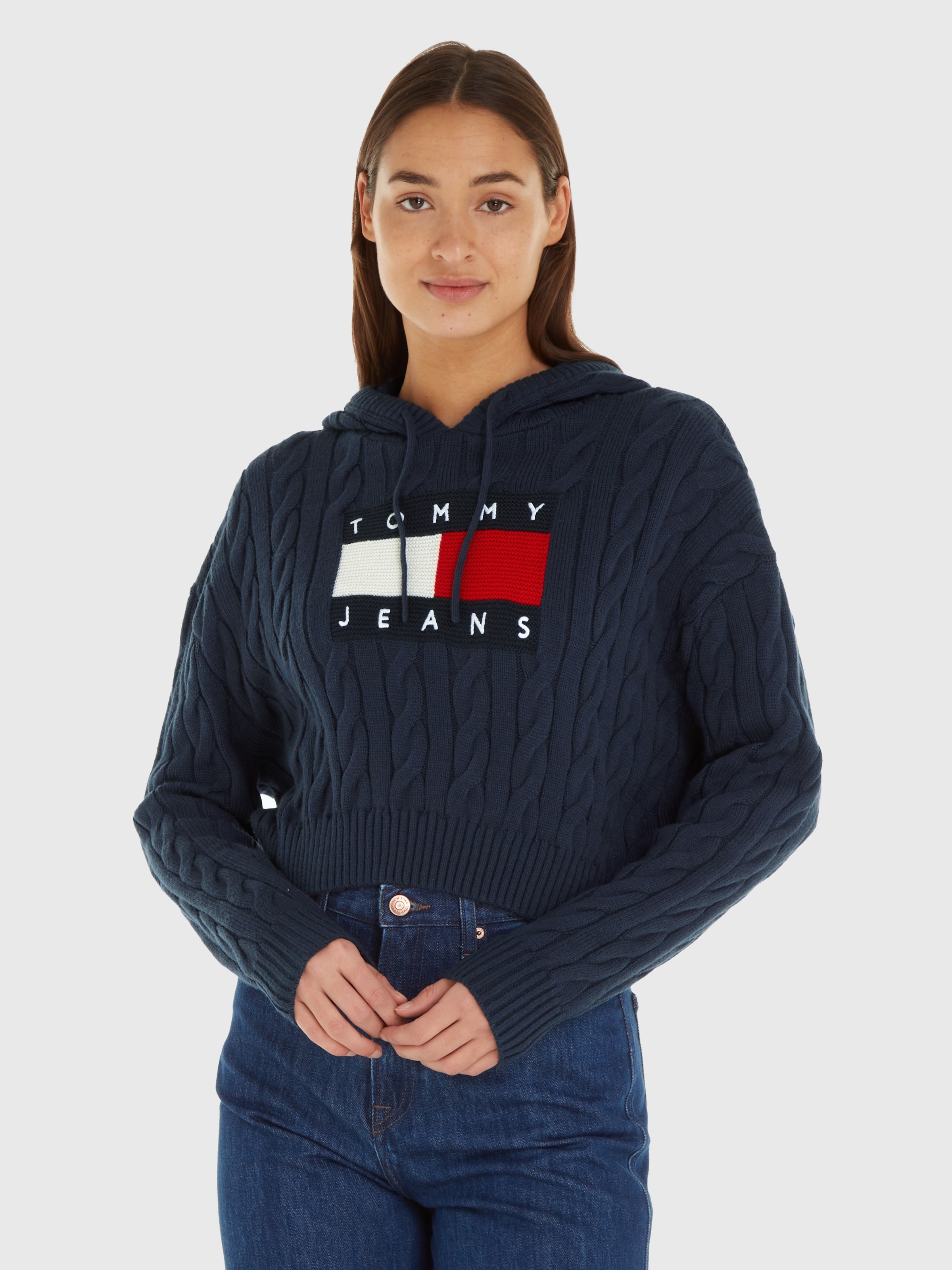 Tommy Jeans Kapuzenpullover »TJW CENTER FLAG CABLE HOODIE«, mit Tommy Jeans  Markenlabel & Logo-Flag online shoppen | Jelmoli-Versand
