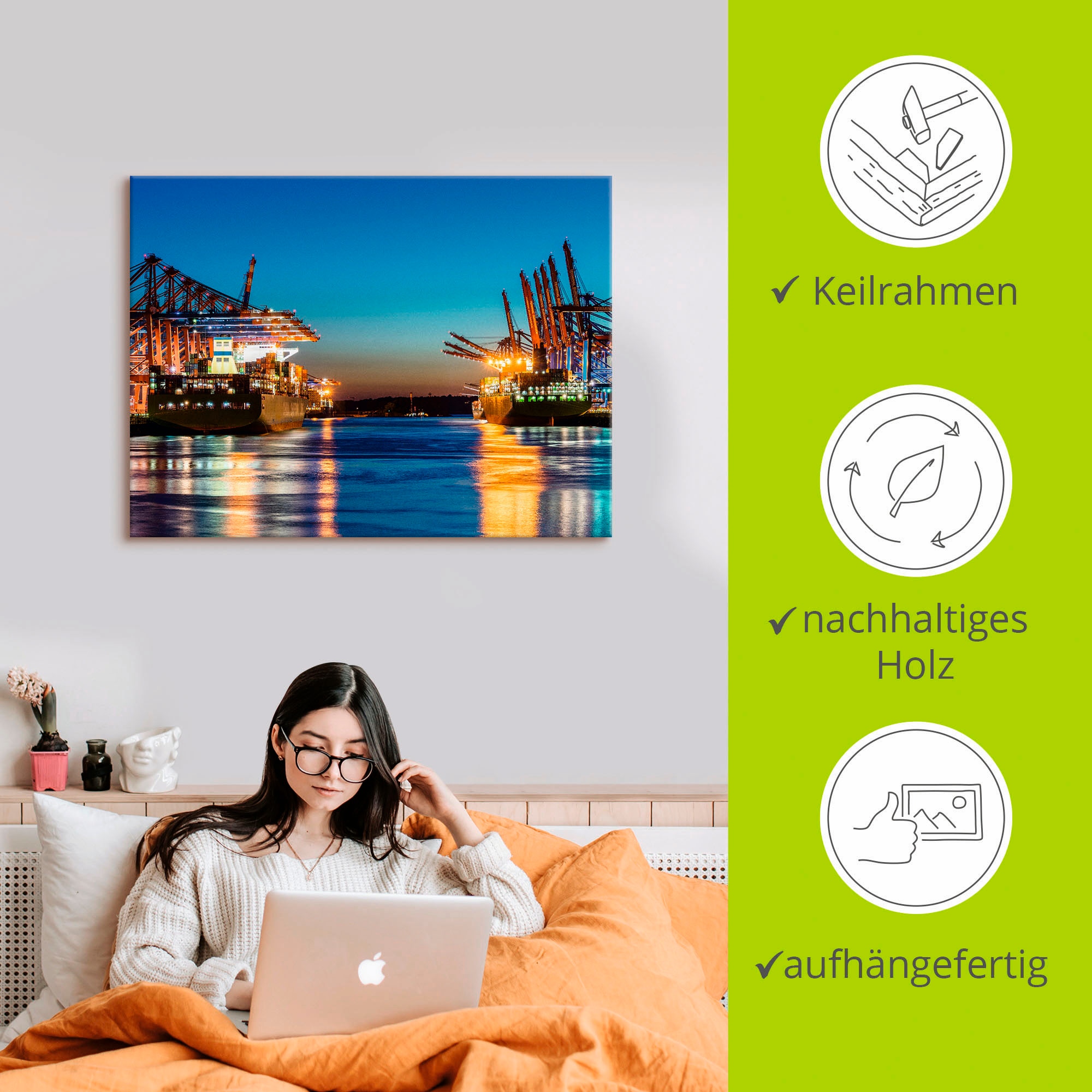 Artland Wandbild »Hamburg Hafen am Abend 2«, Deutschland, (1 St.), als Leinwandbild, Poster in verschied. Grössen