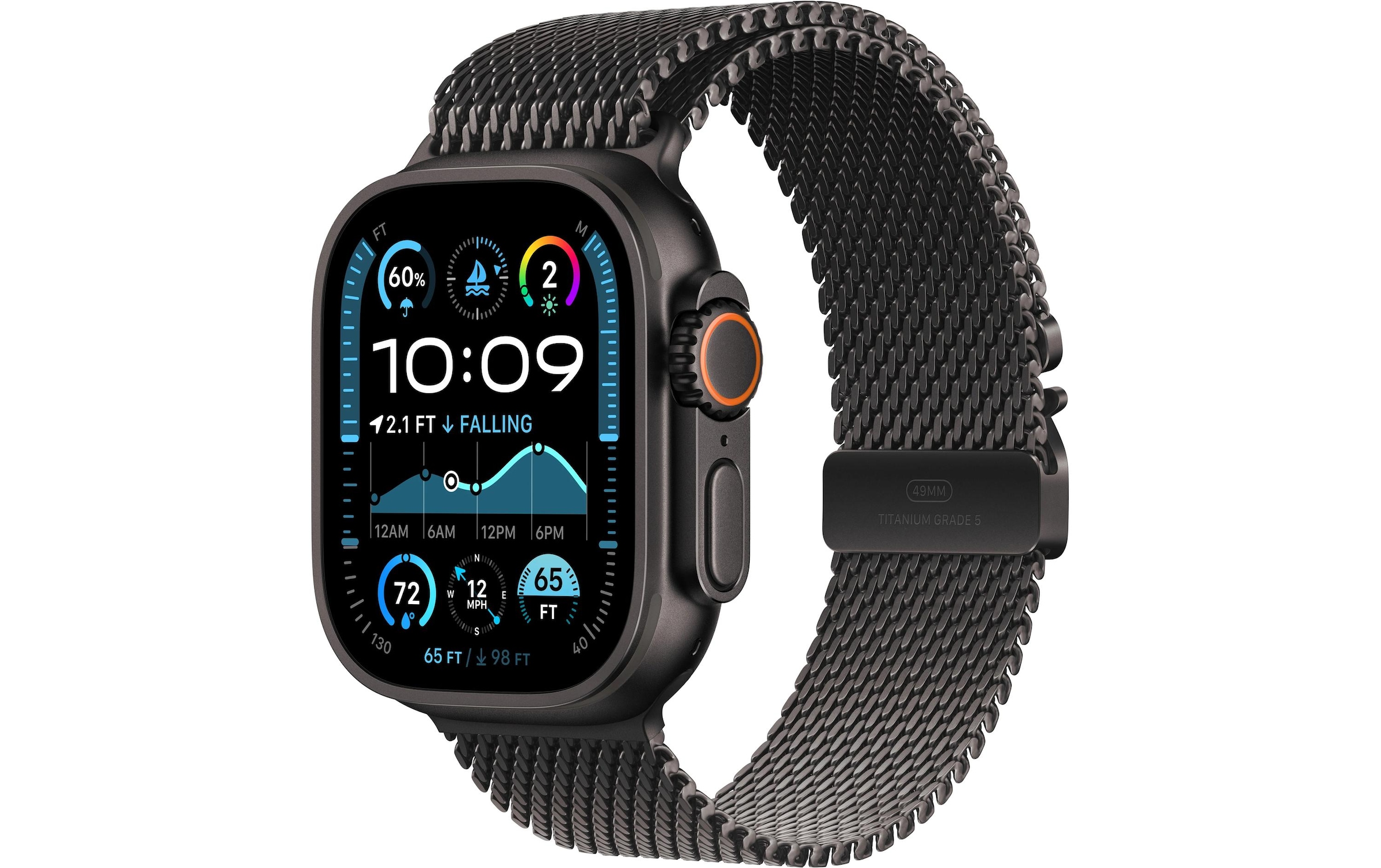 Apple Watch Ultra 2 Titan, 49 mm, GPS + Cellular, Milanese Loop M, Schwarz