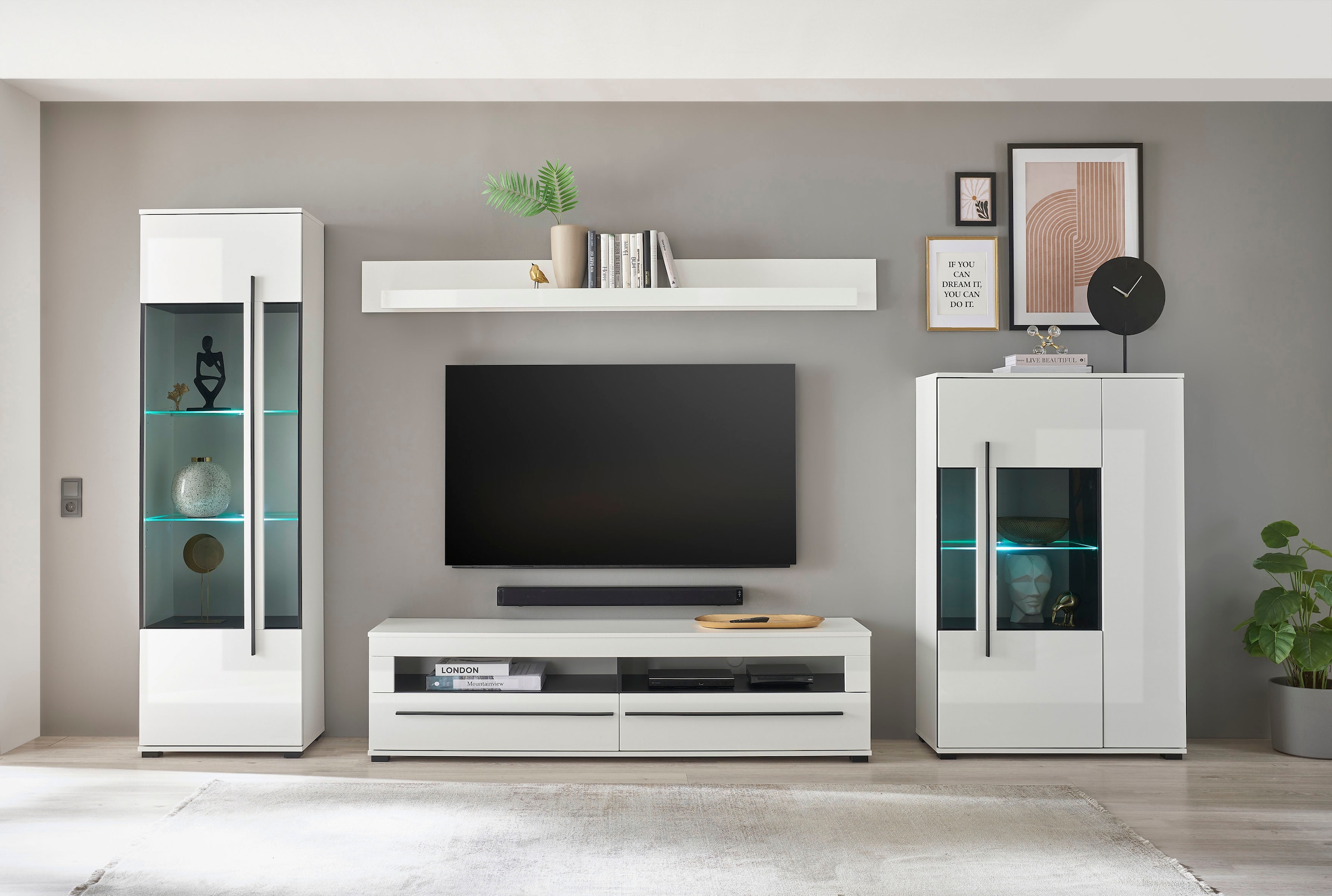 INOSIGN Wohnwand »Cantara, moderne Anbauwand, Wohnzimmer-Set, in Eiche Evoke oder Weiss«, (Set, 4 St.)
