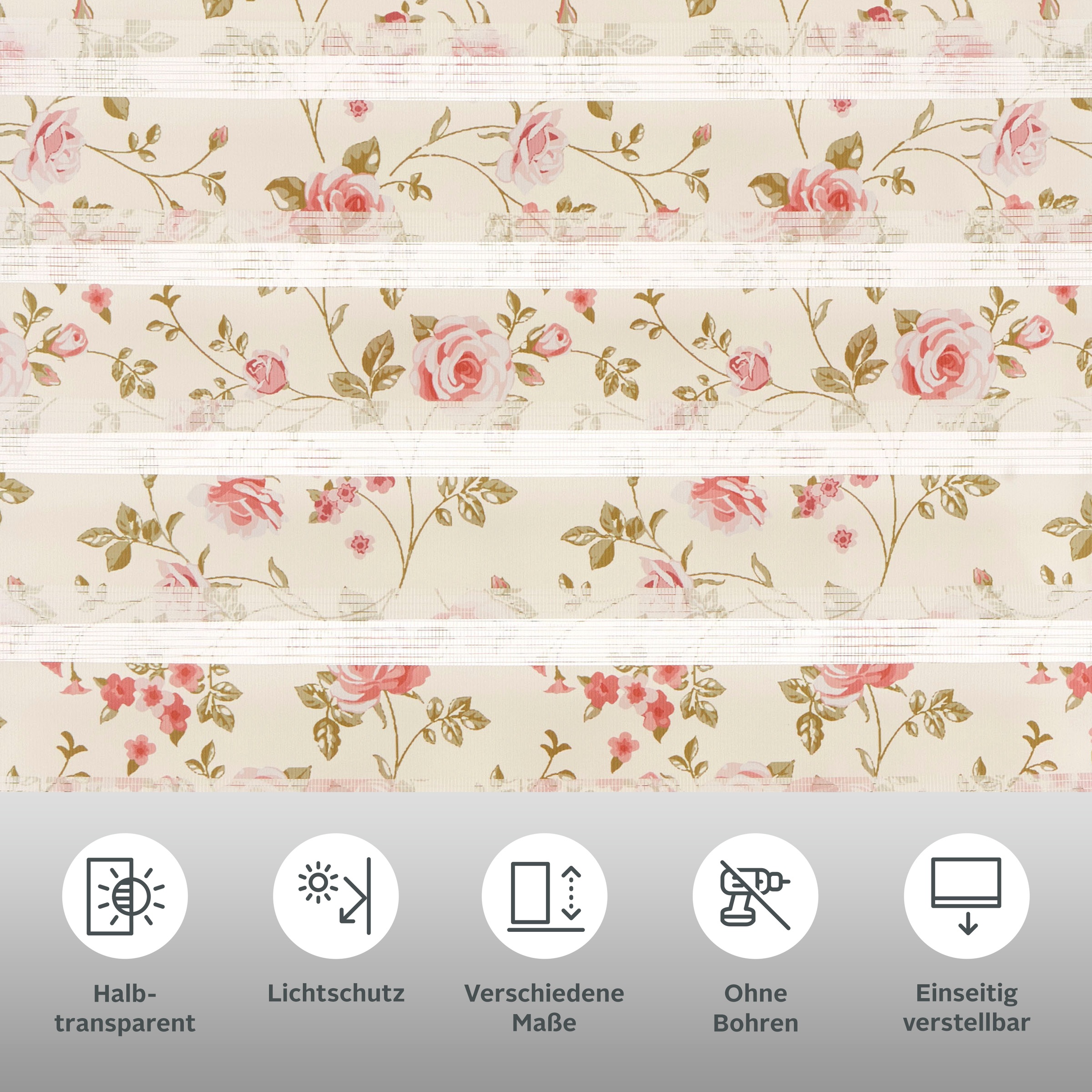 Home affaire Doppelrollo »Blümchen«, Lichtschutz, Sichtschutz-Blendschutz, ohne Bohren, freihängend, im Fixmass, mit Blumen, floral, bedruckt, Rosen