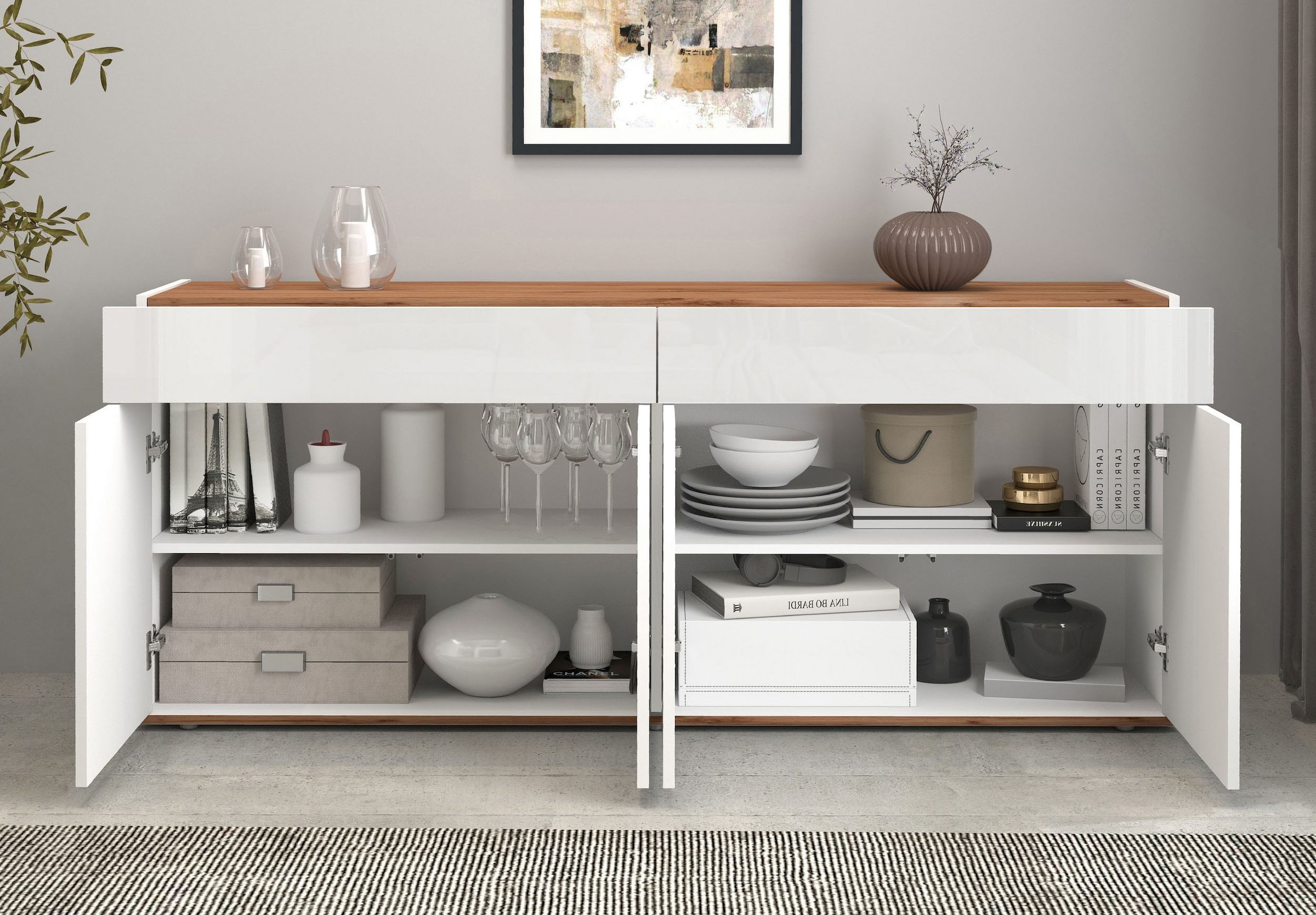 INOSIGN Sideboard »Garda, Kommode, Schrank, Kredenz«, 4 Türen, 2 Schubladen, grifflos Breite 160,1 cm