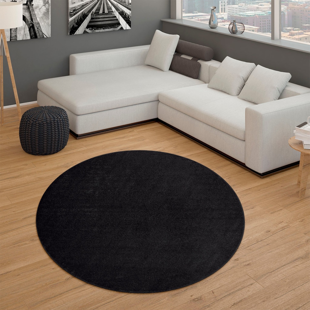 Paco Home Teppich »Porto 890«, rund, Kurzflor, Uni-Farben, ideal im Wohnzimmer & Schlafzimmer