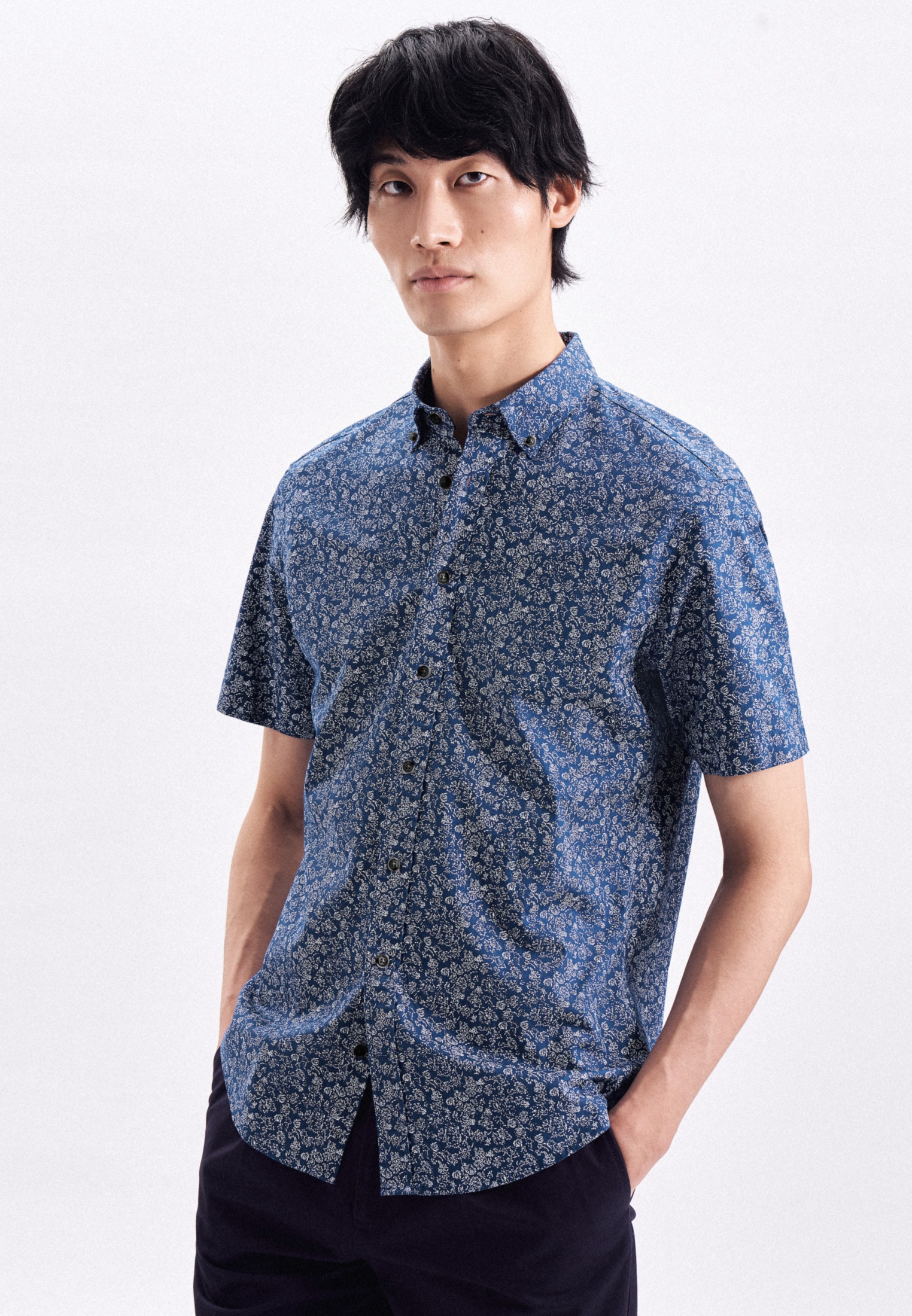 seidensticker Businesshemd »Schwarze Rose« Regular 1/2 Button-Down-Kragen Druck