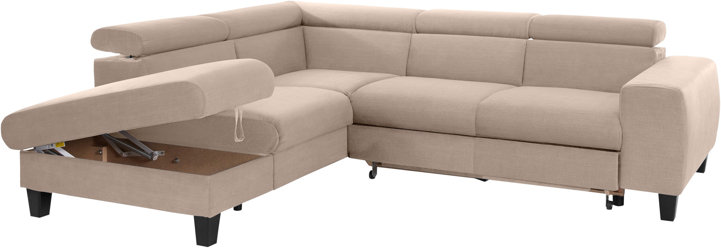 COTTA Ecksofa »Morven L-Form mit Kopfteilverstellung«, wahlweise mit Bettfunktion, Bettkasten & Wireless-Charger