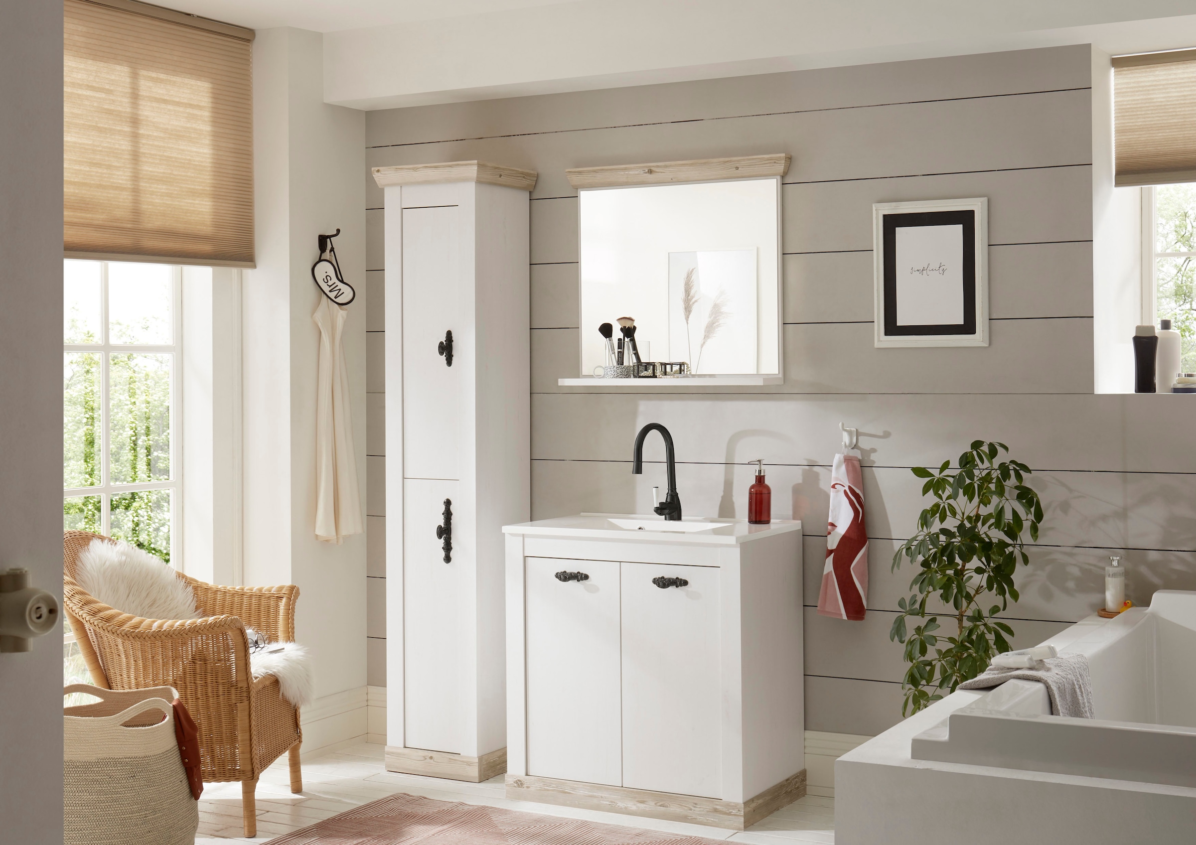 Home affaire Badspiegel »Florenz, Spiegel im Landhausstil«, in Pinie Weiss, mit Ablagefläche, Breite 80 cm