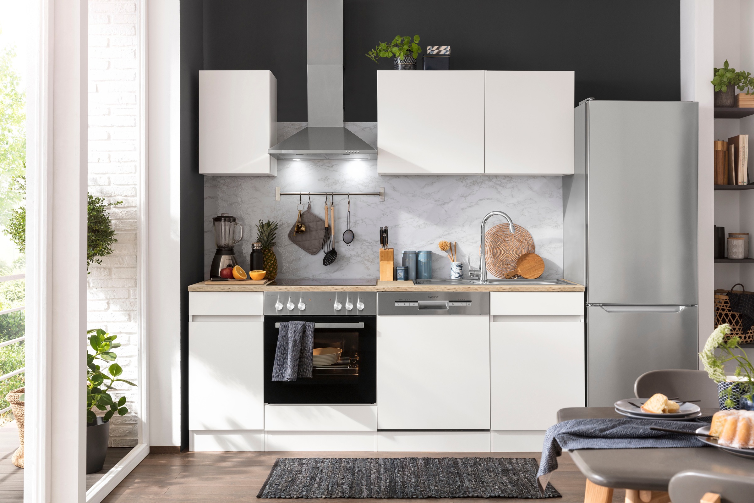 OPTIFIT Küchenzeile "Roth" Breite 210 cm, wahlweise mit E-Geräten, Push-to-Open-Funktion