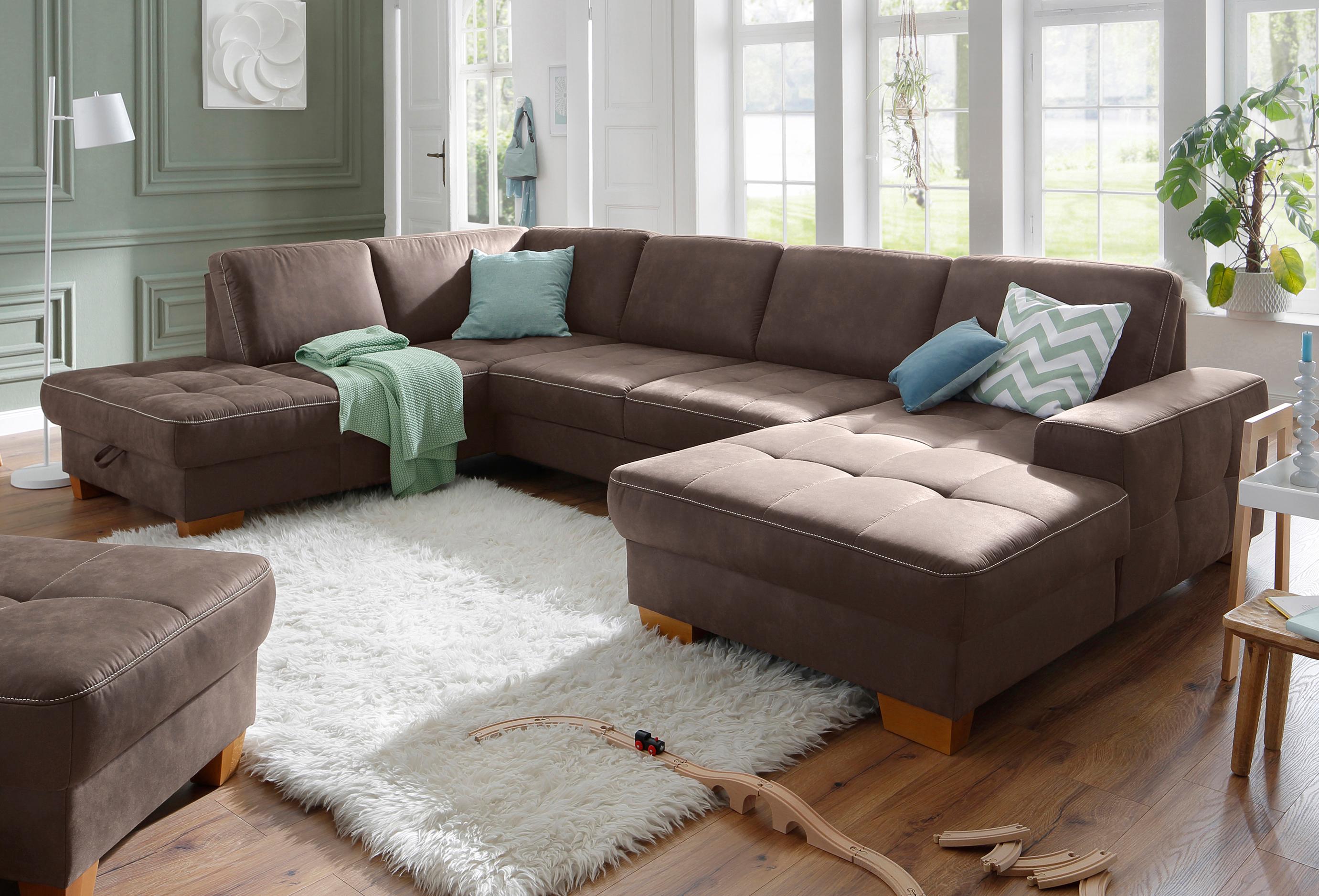 Home affaire Wohnlandschaft "Puccini U-Form" mit Federkern, Sitztiefenverstellung, Kontrastnaht