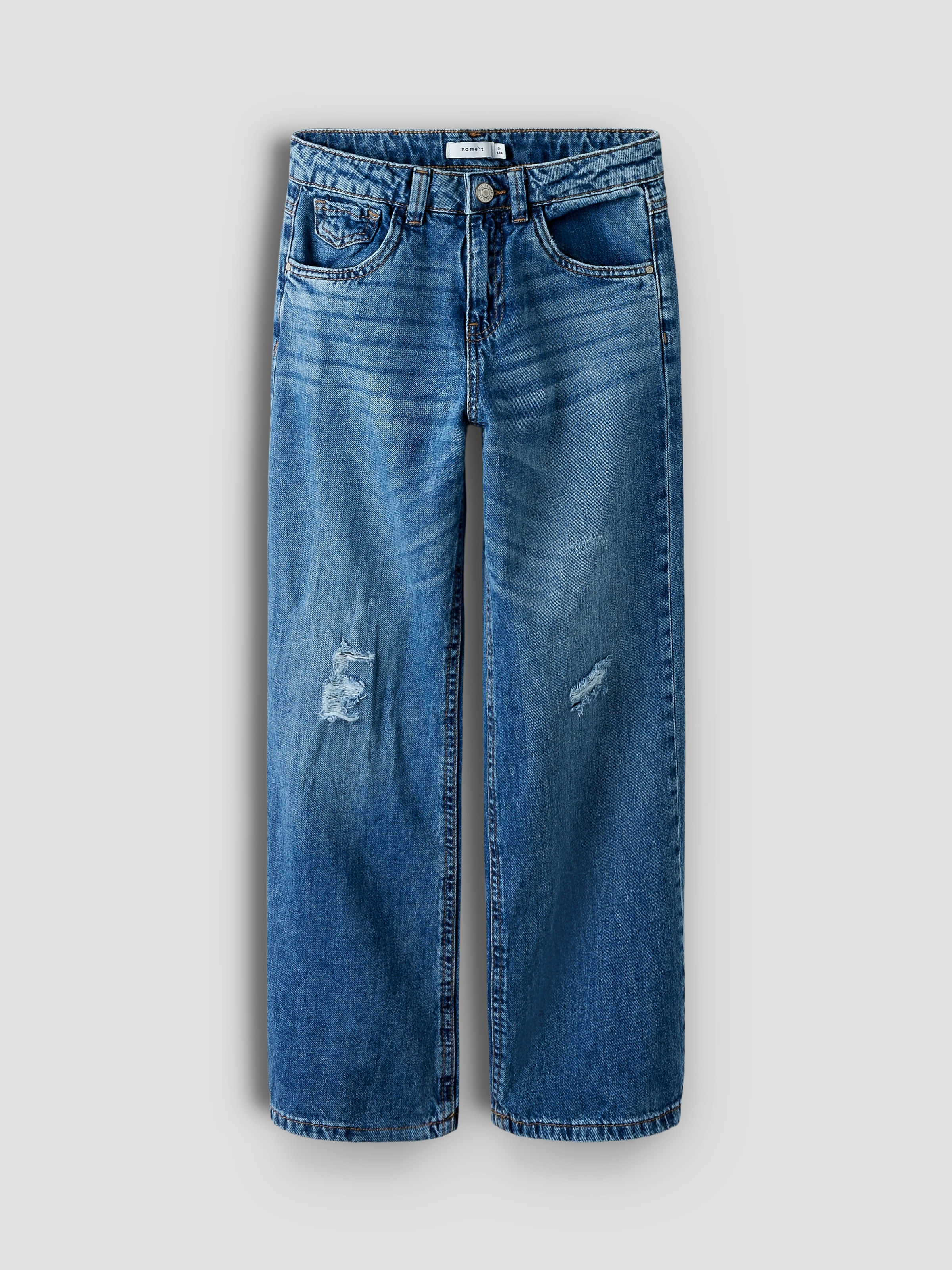 Name It 5-Pocket-Jeans »NKFROSE für Mädchen mit Destroyed-Effekt und hohem Bund« normal, Denim, Abriebeffekte, Reissverschluss