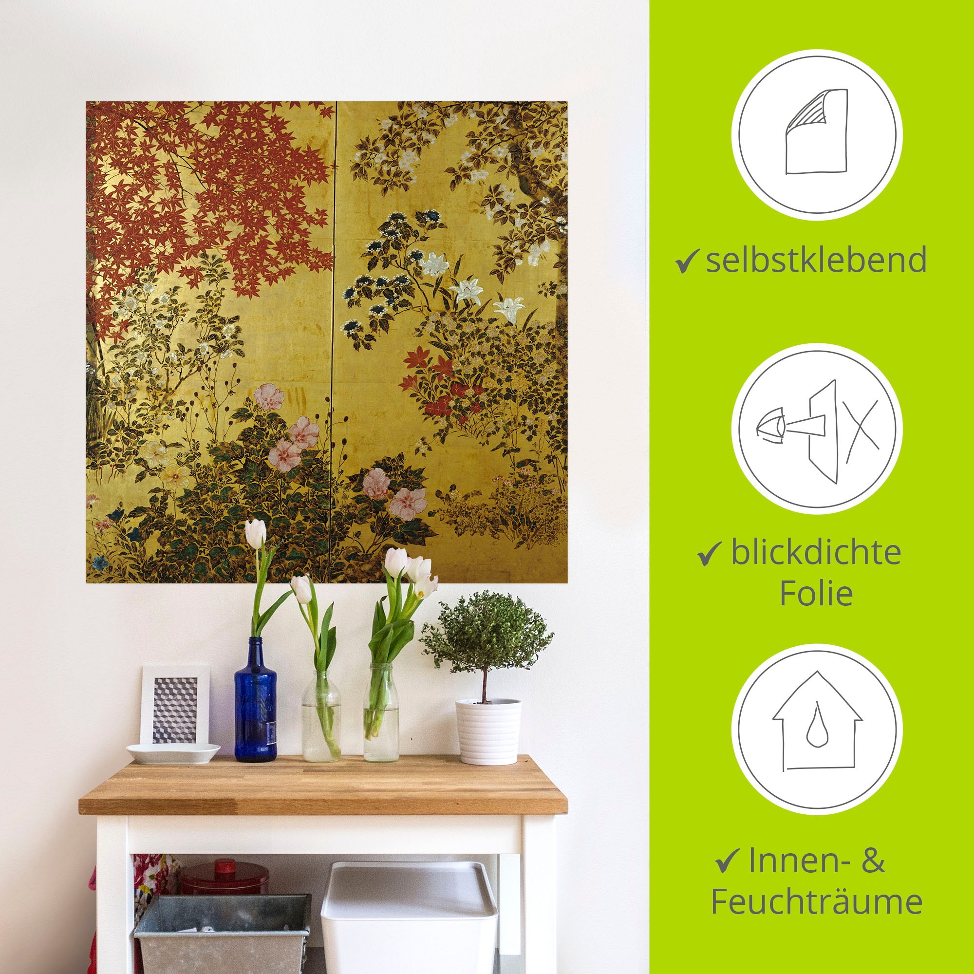Artland Wandbild »Japanischer Wandschirm 18. Jahrhundert«, Pflanzen, (1 St.), als Leinwandbild, Poster, Wandaufkleber in verschied. Grössen
