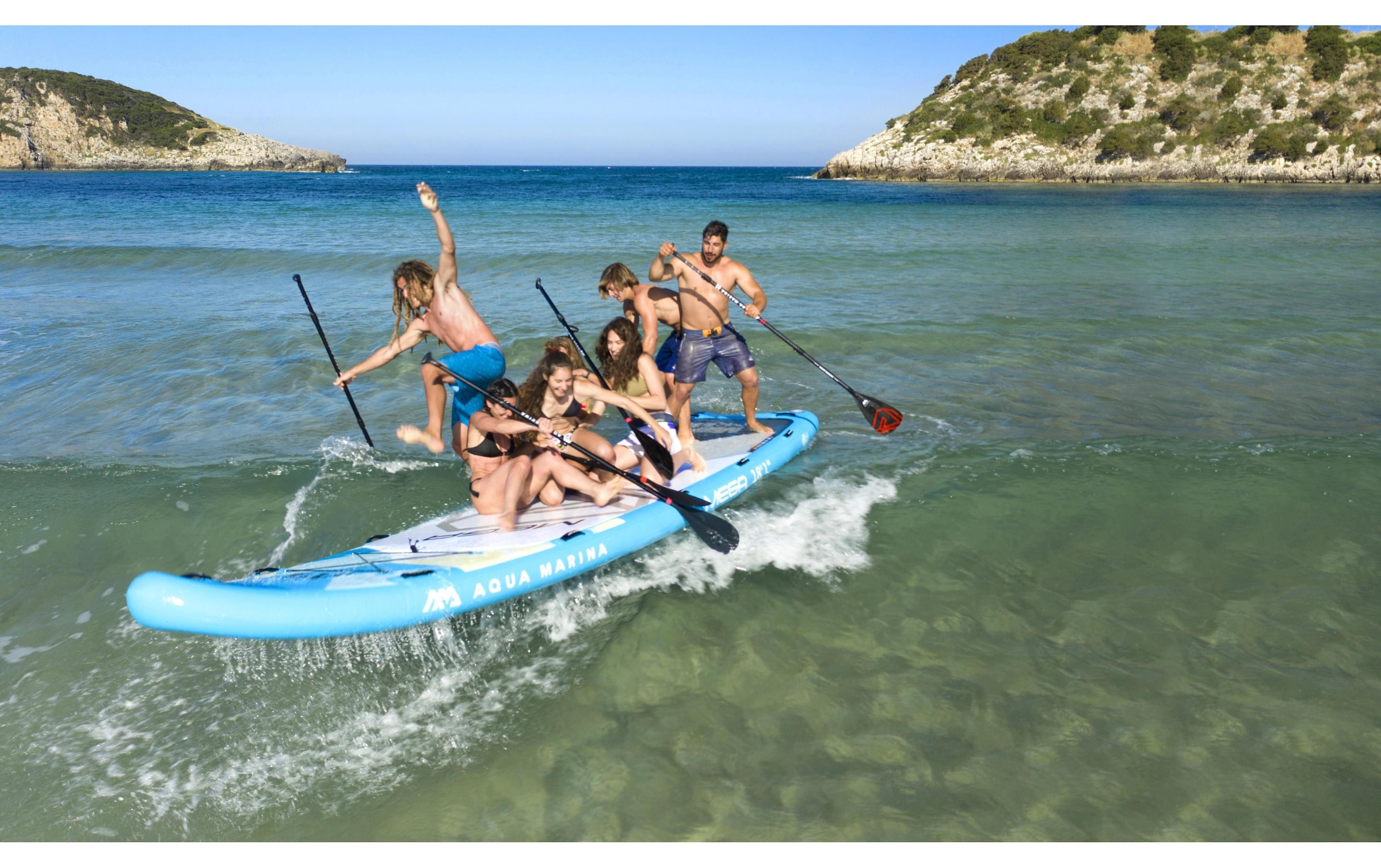 Aqua Marina SUP-Board »Group iSUP Mega«, Set inklusive: Transporttasche, 2x Doppelhub-Druckpumpe, 5x Finnen