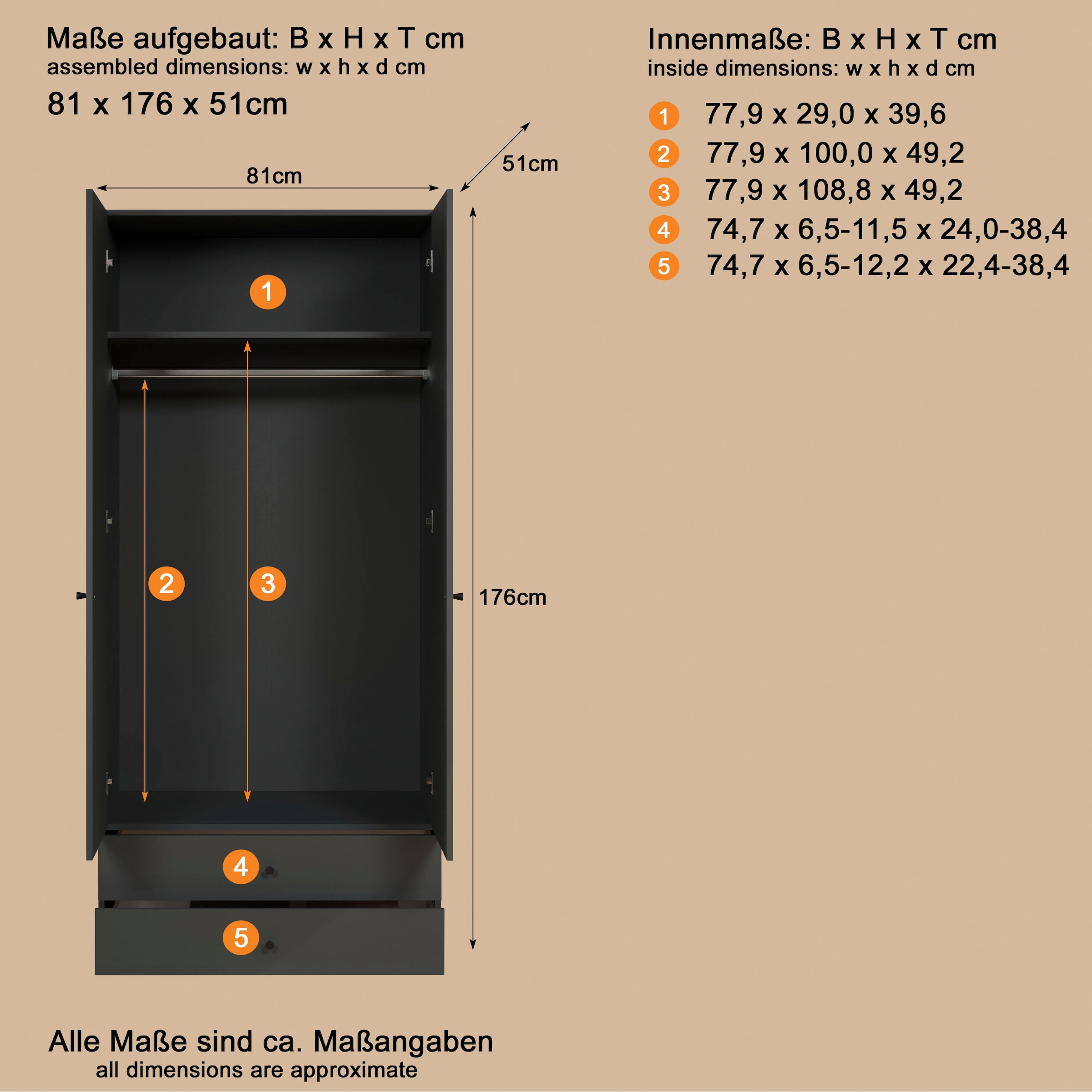 INOSIGN Kleiderschrank »Jersey Schlafzimmerschrank Garderobe Bestseller Schrank«, (1 St., Drehtürenschrank mit modernen Griffen Otto´s Choice), Drehtürenschrank mit 2 Schubladen - (B/T/H) 85/52/188 cm