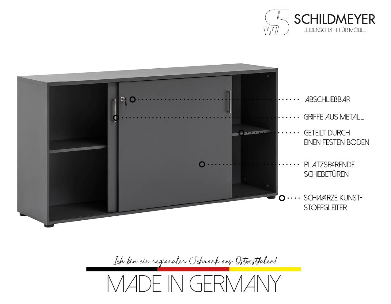 Schildmeyer Aktenschrank »Serie 1500 made in Germany«, abschliessbare Kommode, Masse B160,2 x T41 x H84,2 cm, Made in Germany