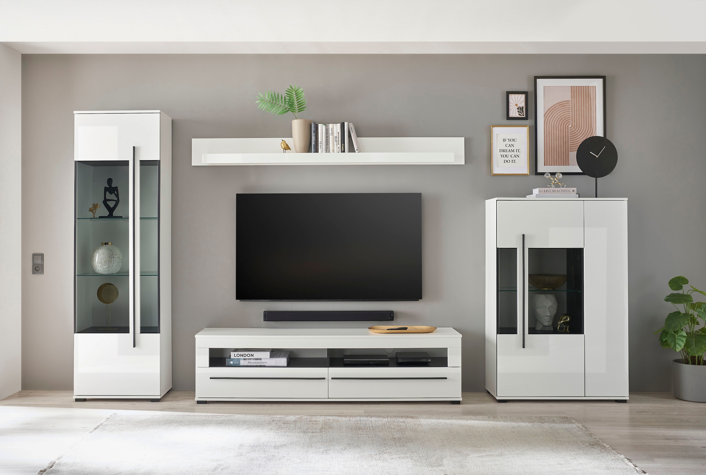 INOSIGN Wohnwand »Cantara, moderne Anbauwand, Wohnzimmer-Set, in Eiche Evoke oder Weiss«, (Set, 4 St.)