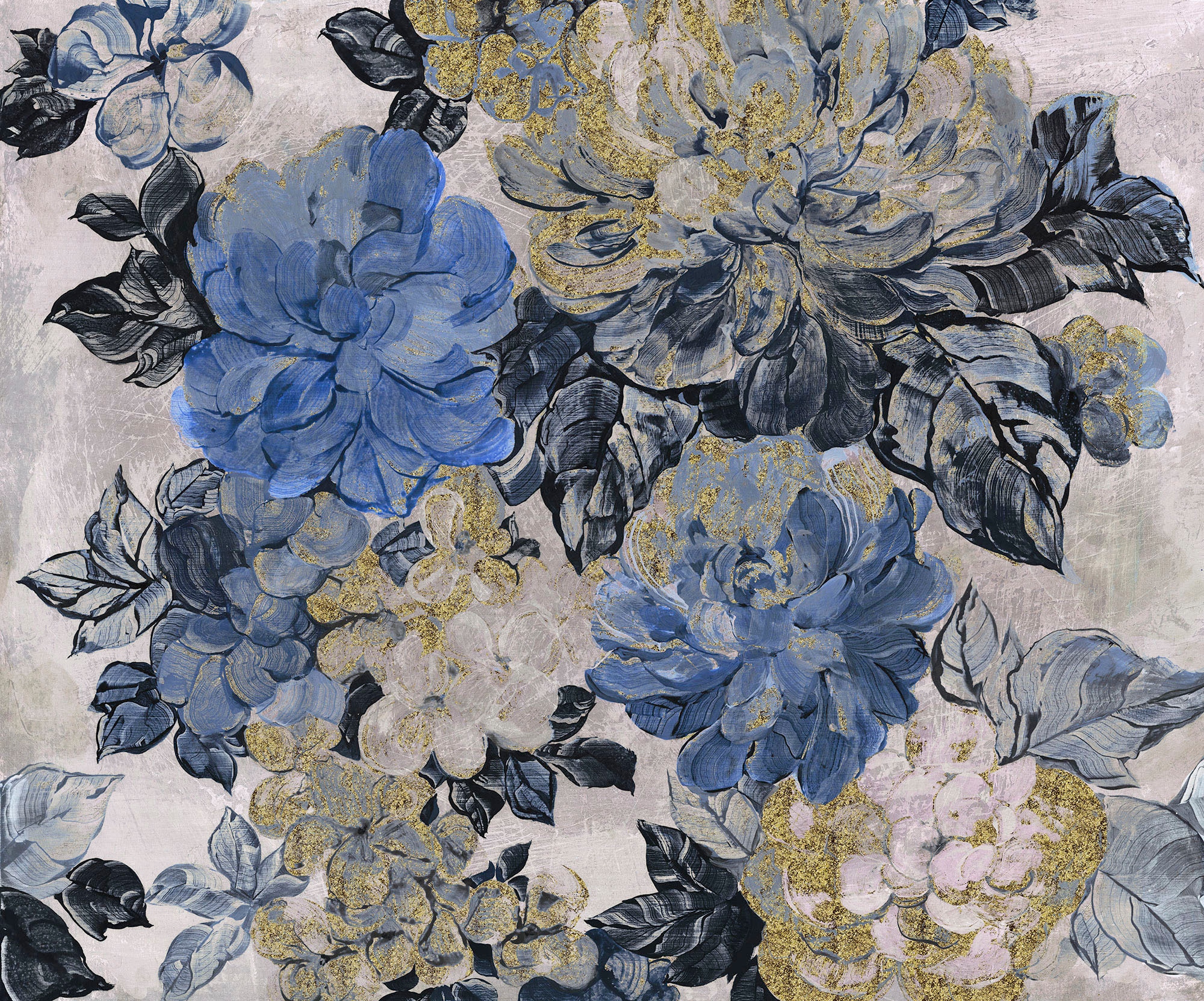 Komar Fototapete »Digitaldruck Vlies - Vintage blue Garden - Grösse 300 x 250 cm«, bedruckt, Wohnzimmer, Schlafzimmer