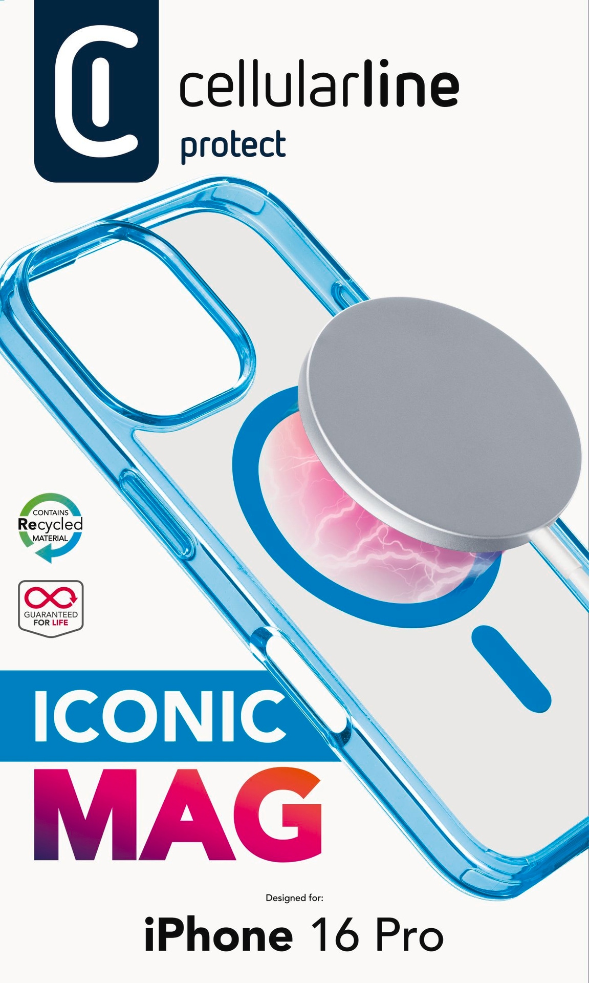 Cellularline Handyhülle »Iconic MAG MagSafe Case für Apple iPhone 16 Pro«, Backcover, Schutzhülle, Handyschutzhülle, Case, Schutzcase, stossfest