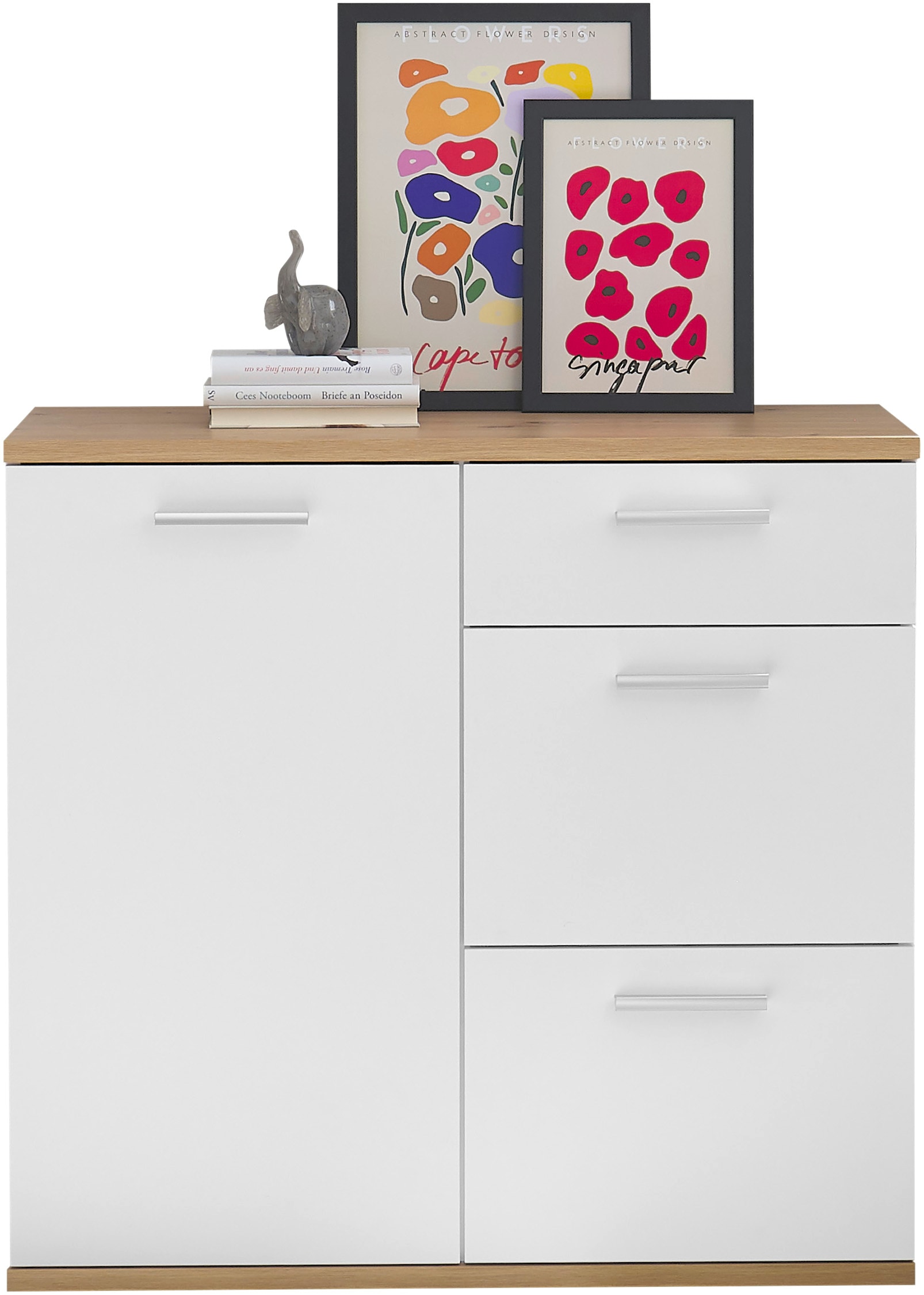 HBZ Kommode »BC1035 weiss matt, BxHxT 95x86x38 cm«, Kommode mit 1 Tür, 3 Schubkästen, 1 Einlegeboden