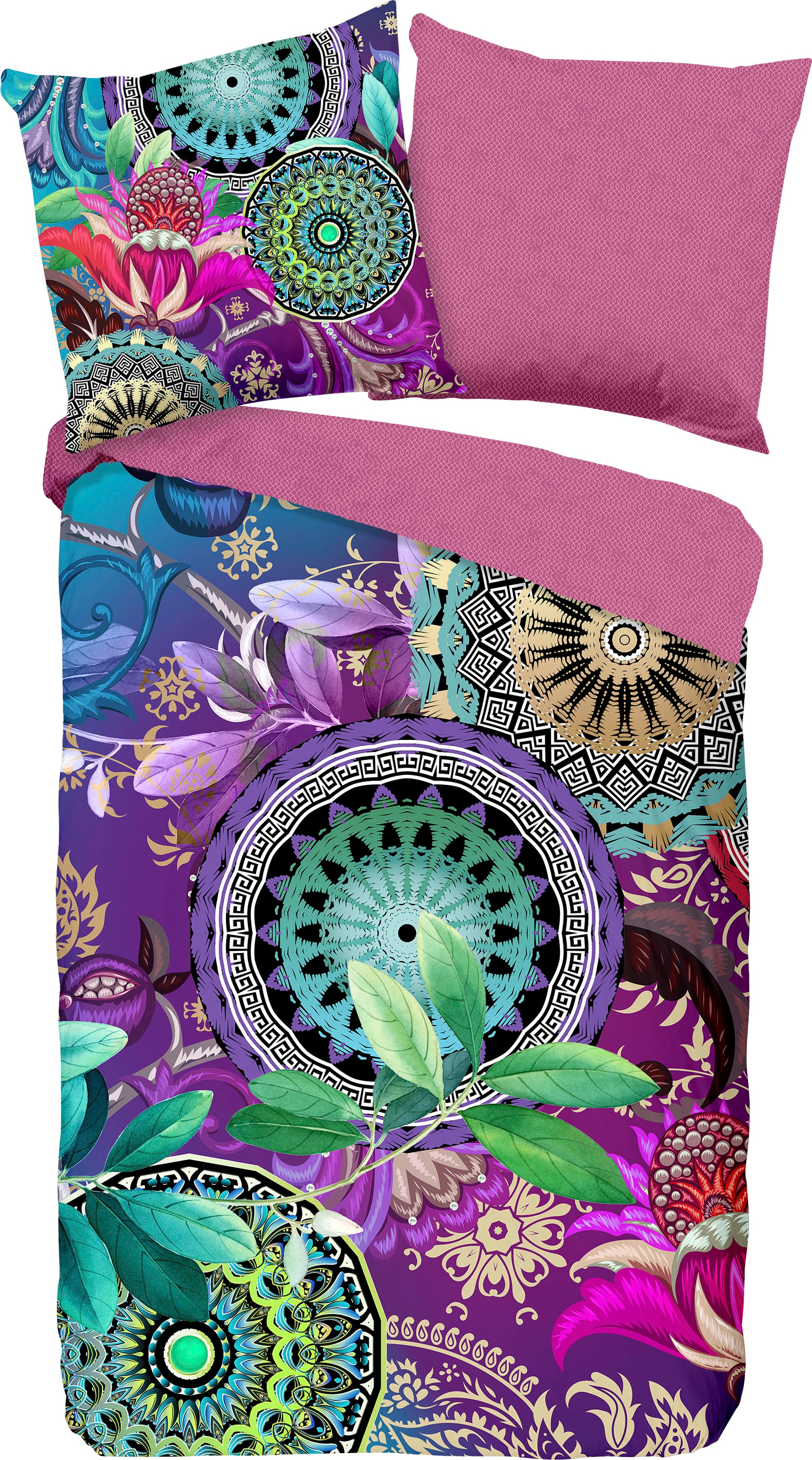 hip Wendebettwäsche »Axelle«, Mako-Satin, 135x200, Reissverschluss, Wendeoptik, Mandala, Bunt, Lila