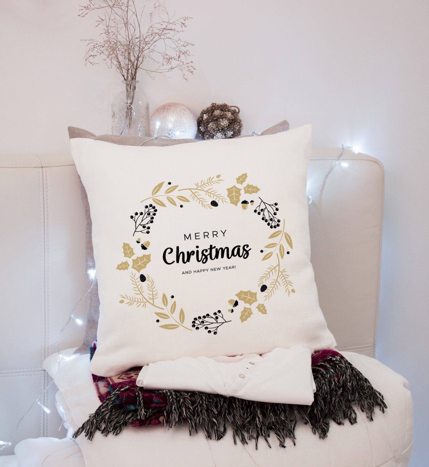 queence Dekokissen »Carolina«, Kissenhülle,Merry Christmas,Weiss,Weihnachtsmotiv,Festlich,Winterlich