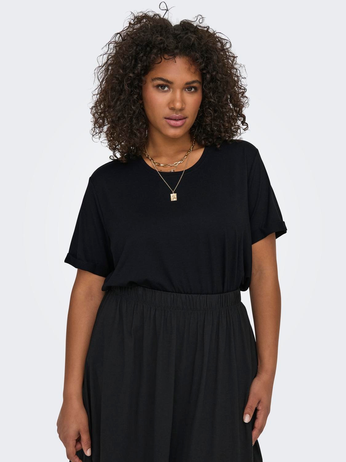 ONLY CARMAKOMA Kurzarmshirt »CARMOSTER S/S FOLD UP TOP JRS NOOS« Materialmix, regular fit