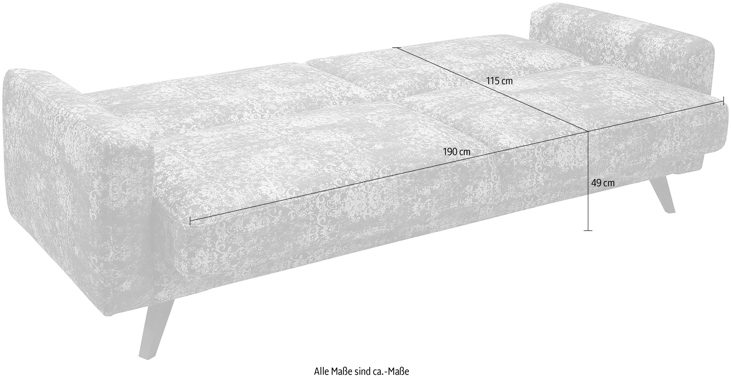 exxpo - sofa fashion 3-Sitzer »Side, trendiger Bezugsstoff, toller Sitz- und Liegekomfort, Schlafsofa«, mit Schlaffunktion, Bettkasten und hohe Holzfüsse, Solitärmöbel