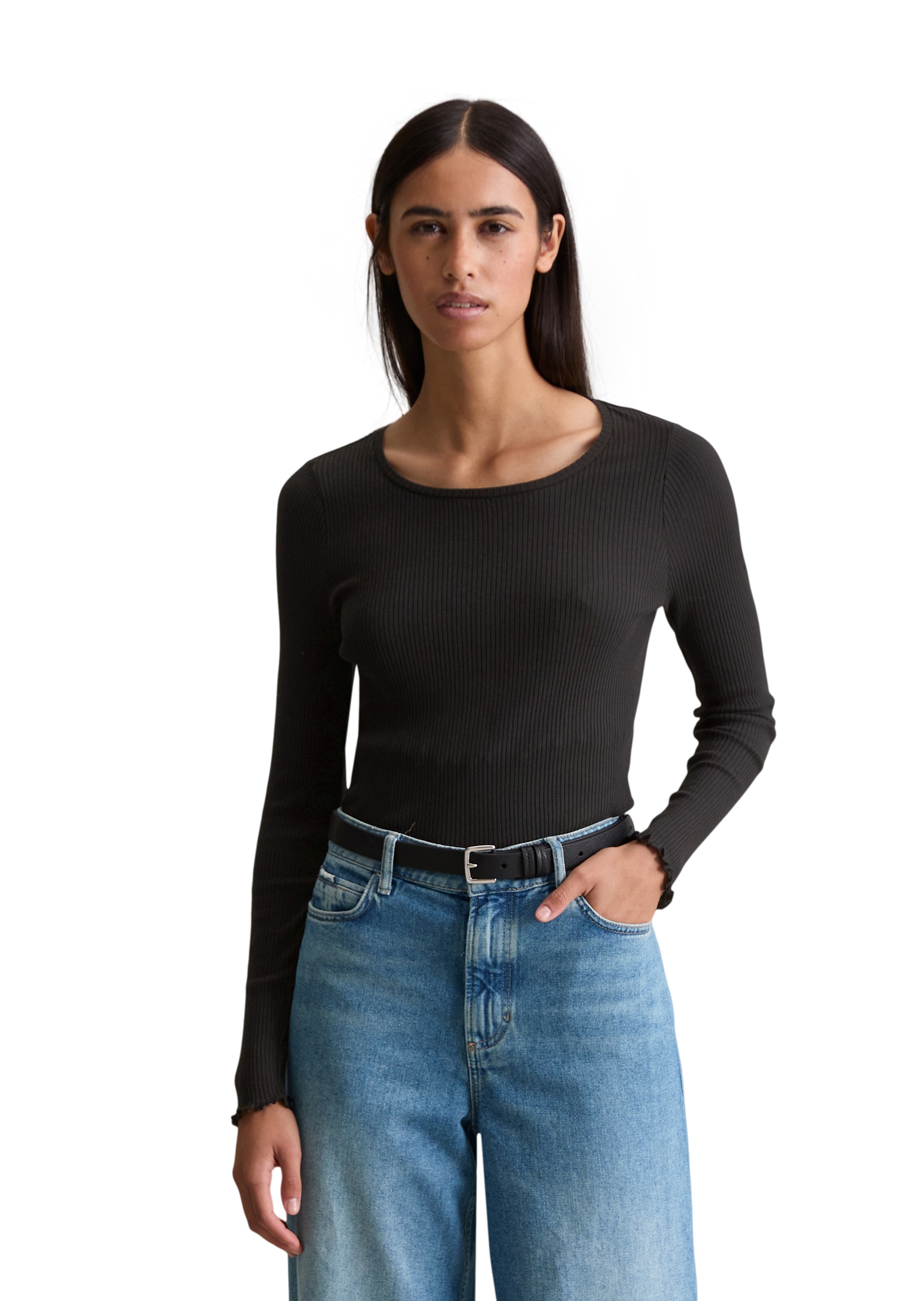 Marc O'Polo DENIM Langarmshirt Rundhalsausschnitt, Slim fit, gewellter Ärmel- und Saumabschluss