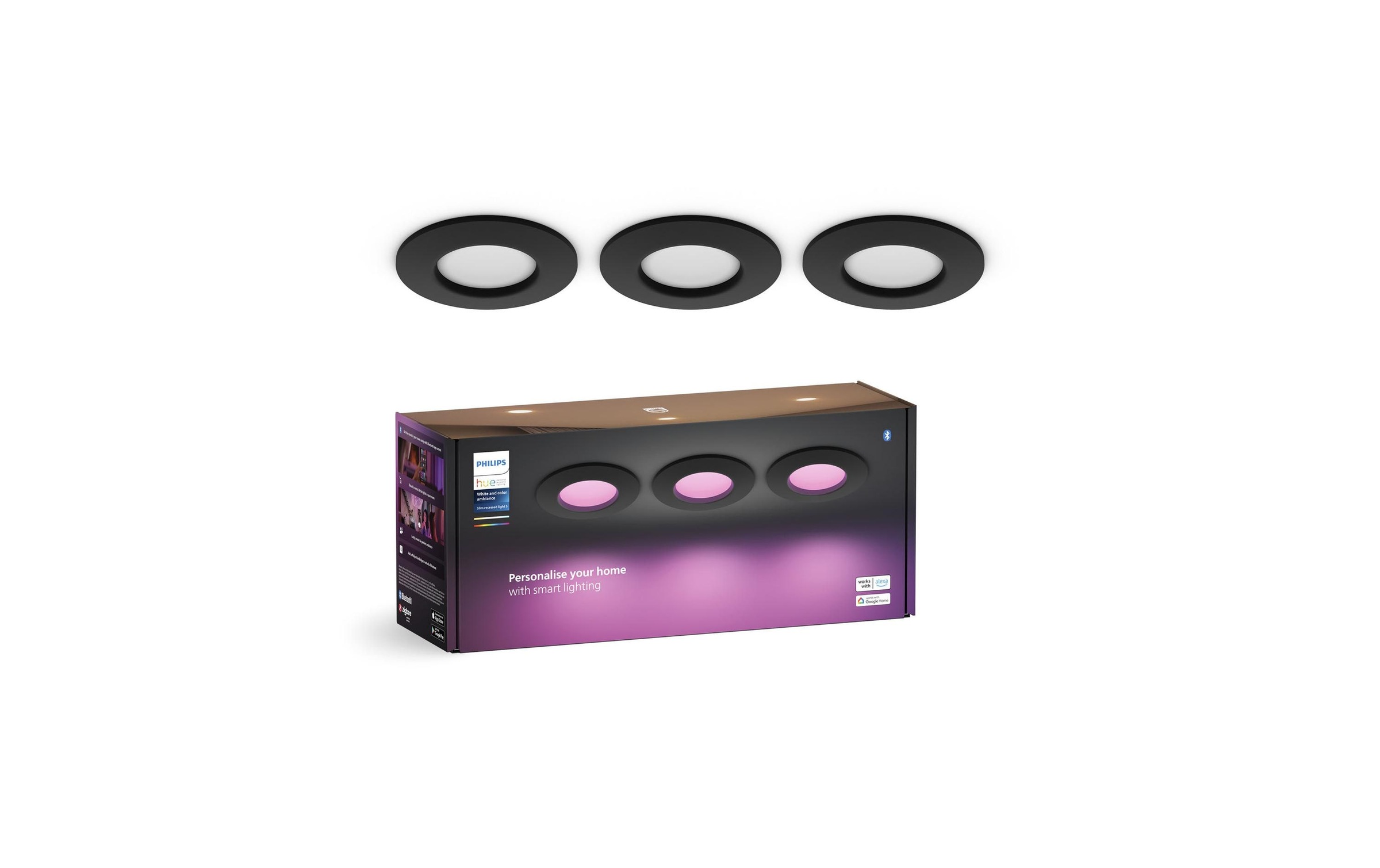 Philips Hue LED Deckenleuchte »White & Color Ambiance Slim Recessed 90 mm 3er schwarz« Neutralweiss RGB Tageslichtweiss Warmweiss